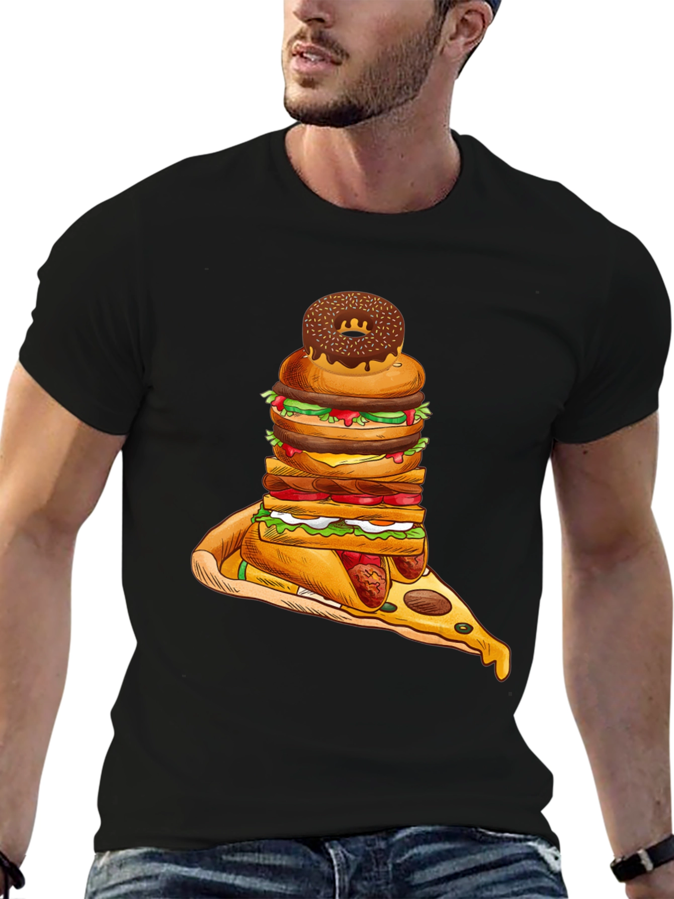 Black Food Stack Graphic Tee