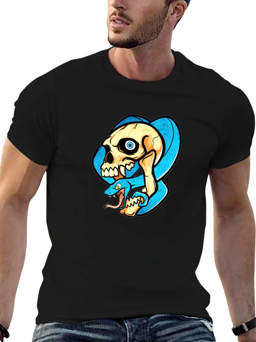 Skull & Snake Graphic T-Shirt - Cool Design