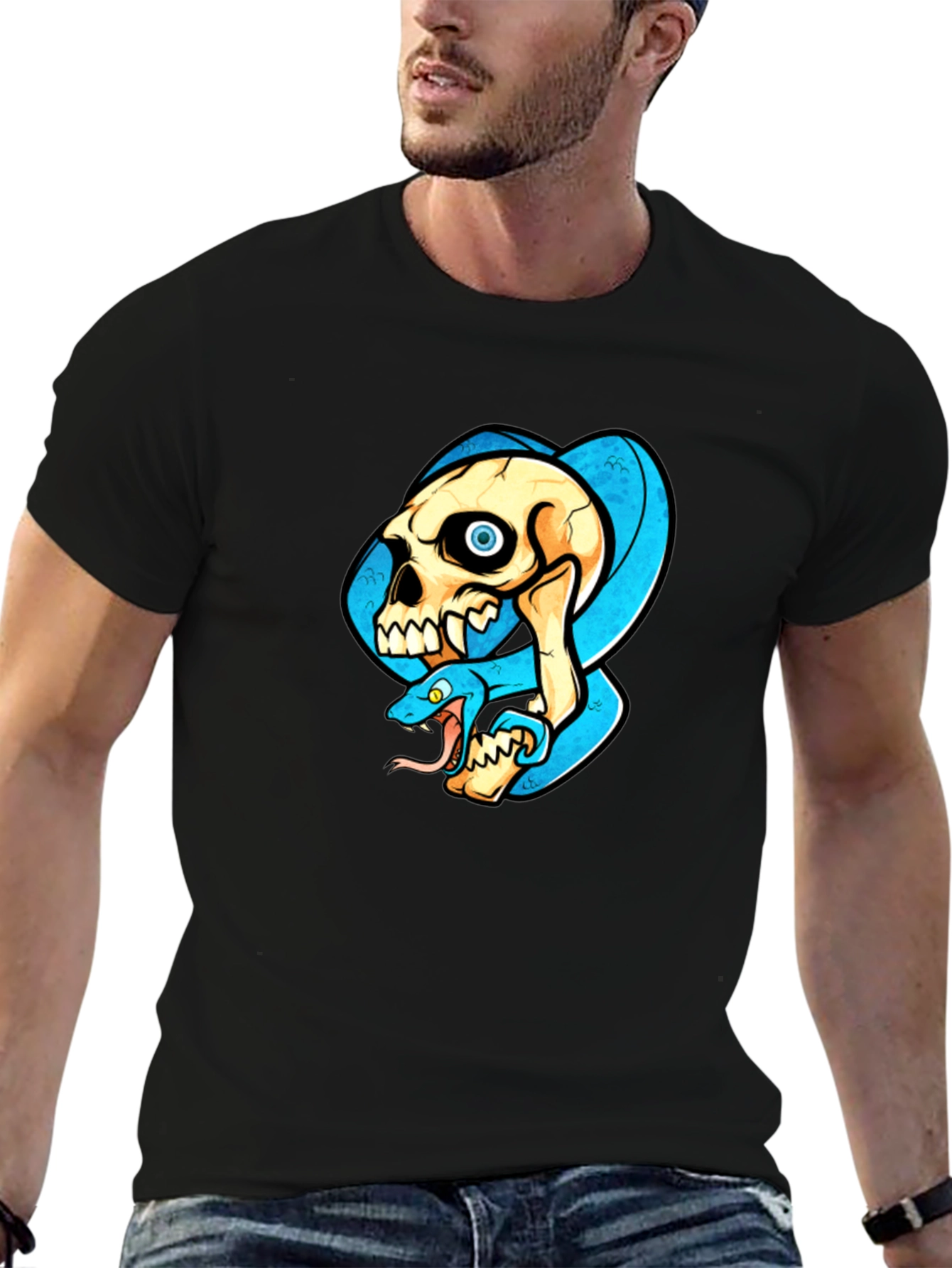 Skull & Snake Graphic T-Shirt - Cool Design
