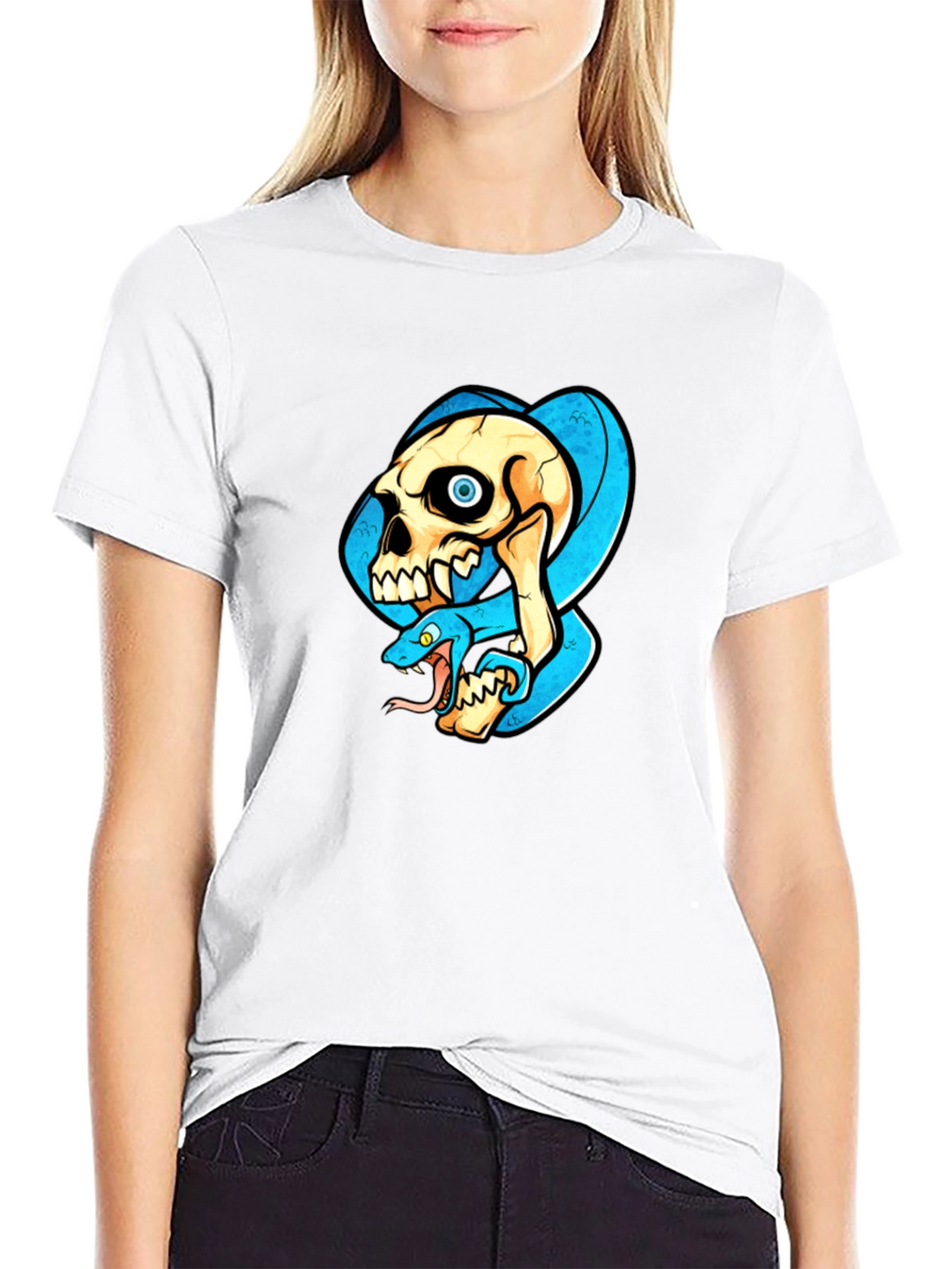 Skull & Snake Graphic T-Shirt - Cool Design