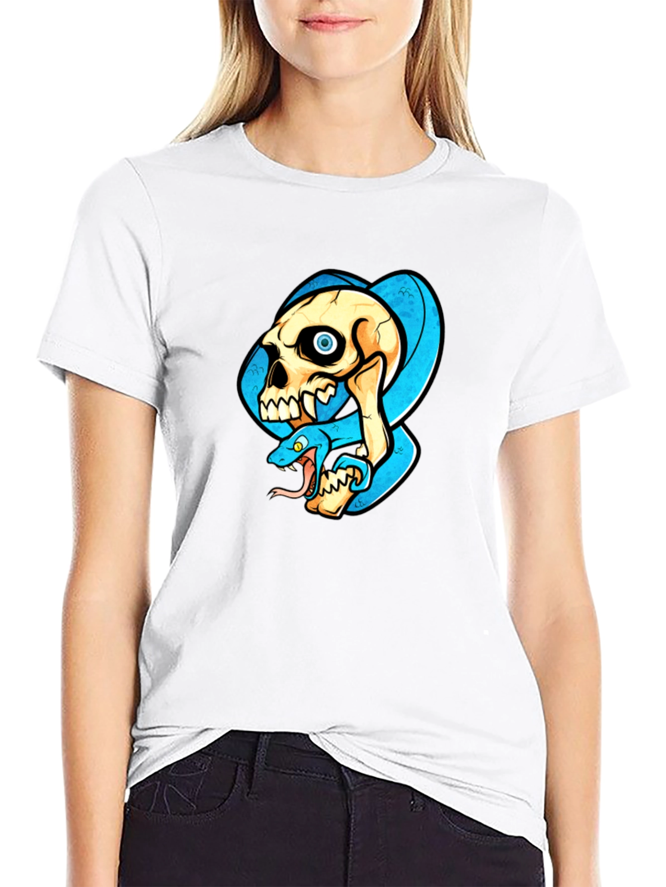 Skull & Snake Graphic T-Shirt - Cool Design