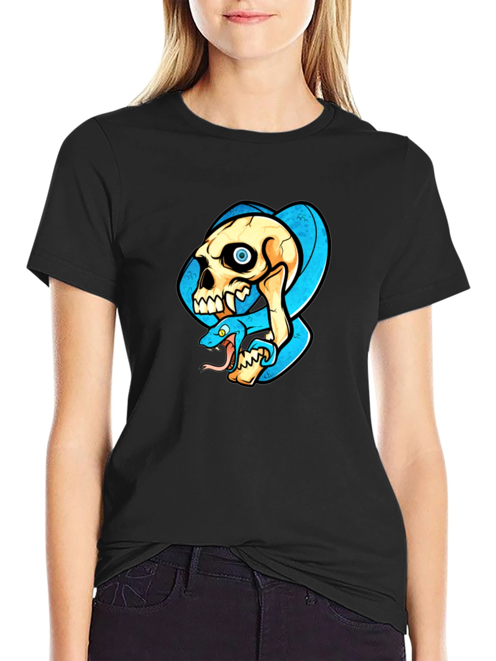 Skull & Snake Graphic T-Shirt - Cool Design