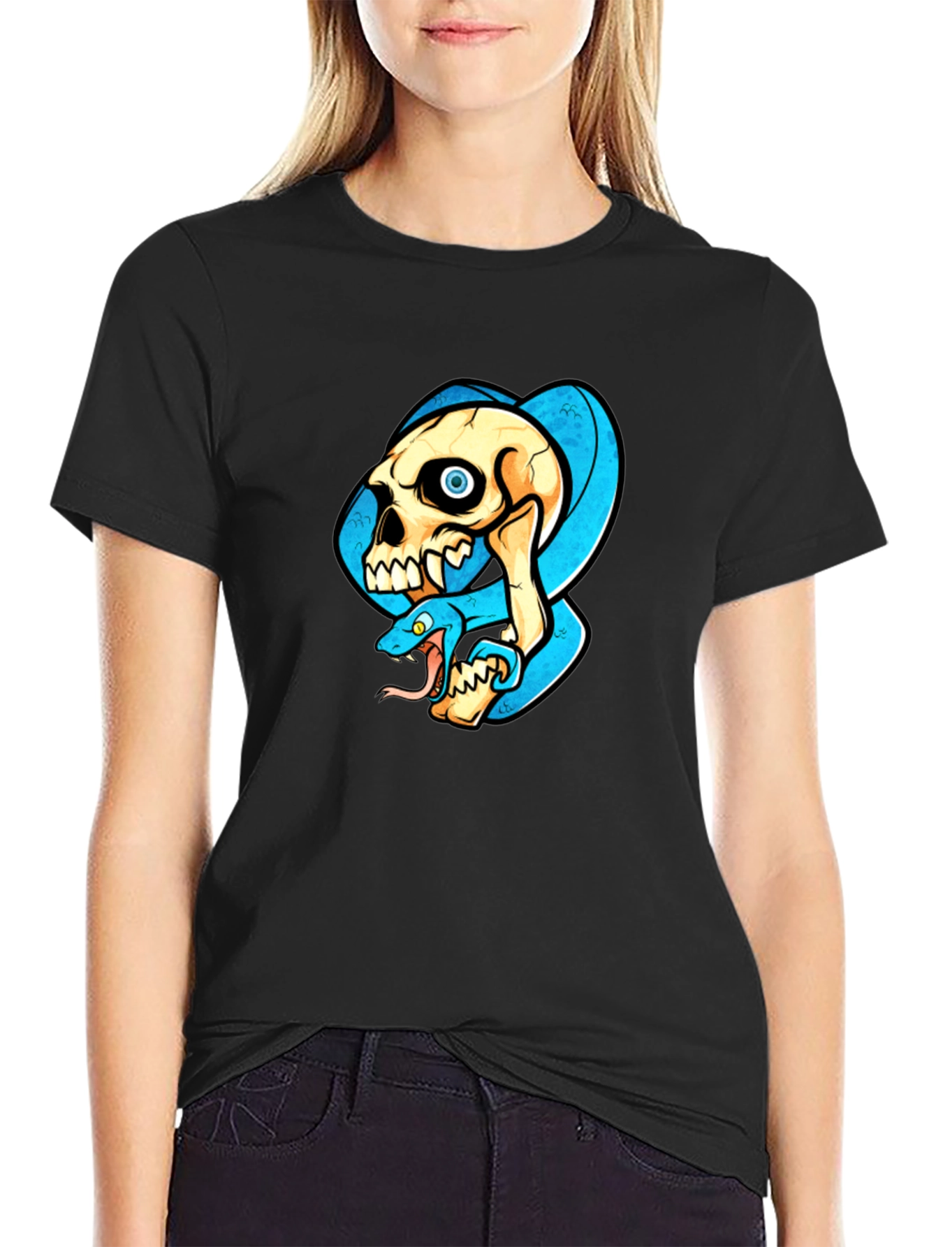 Skull & Snake Graphic T-Shirt - Cool Design