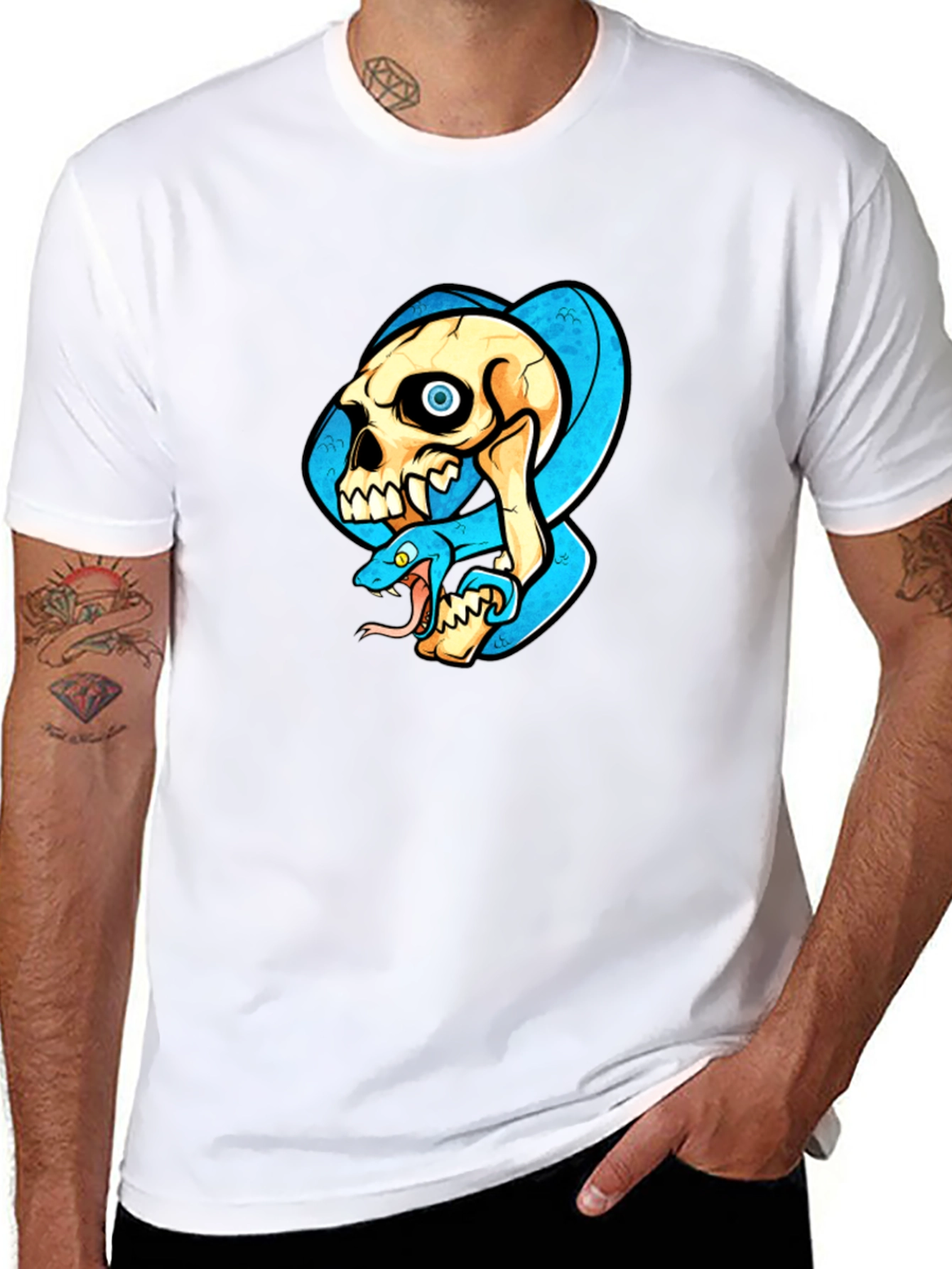 Skull & Snake Graphic T-Shirt - Cool Design