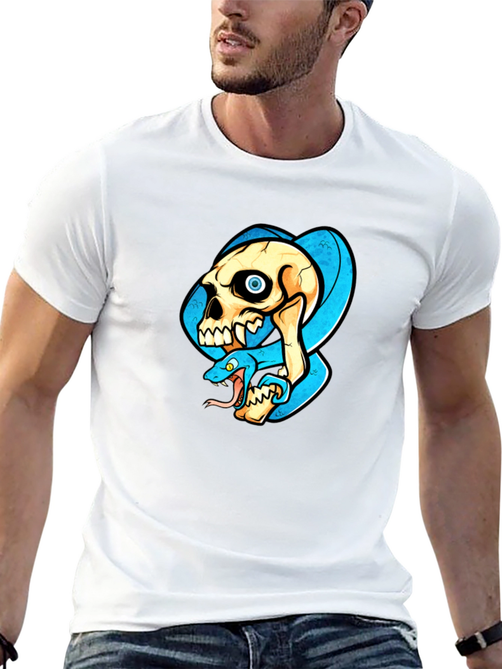 Skull & Snake Graphic T-Shirt - Cool Design