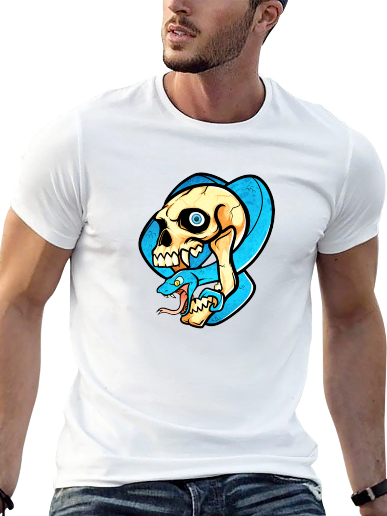 Skull & Snake Graphic T-Shirt - Cool Design