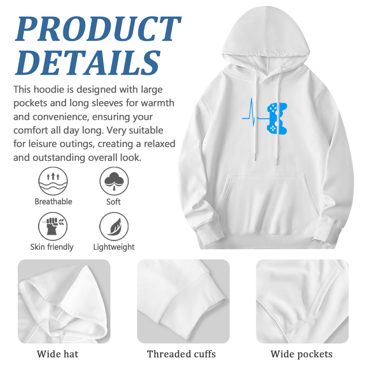 Heartbeat Line Hoodie - Medical Pulse Graphic Sweatshirt for Healthcare Workers