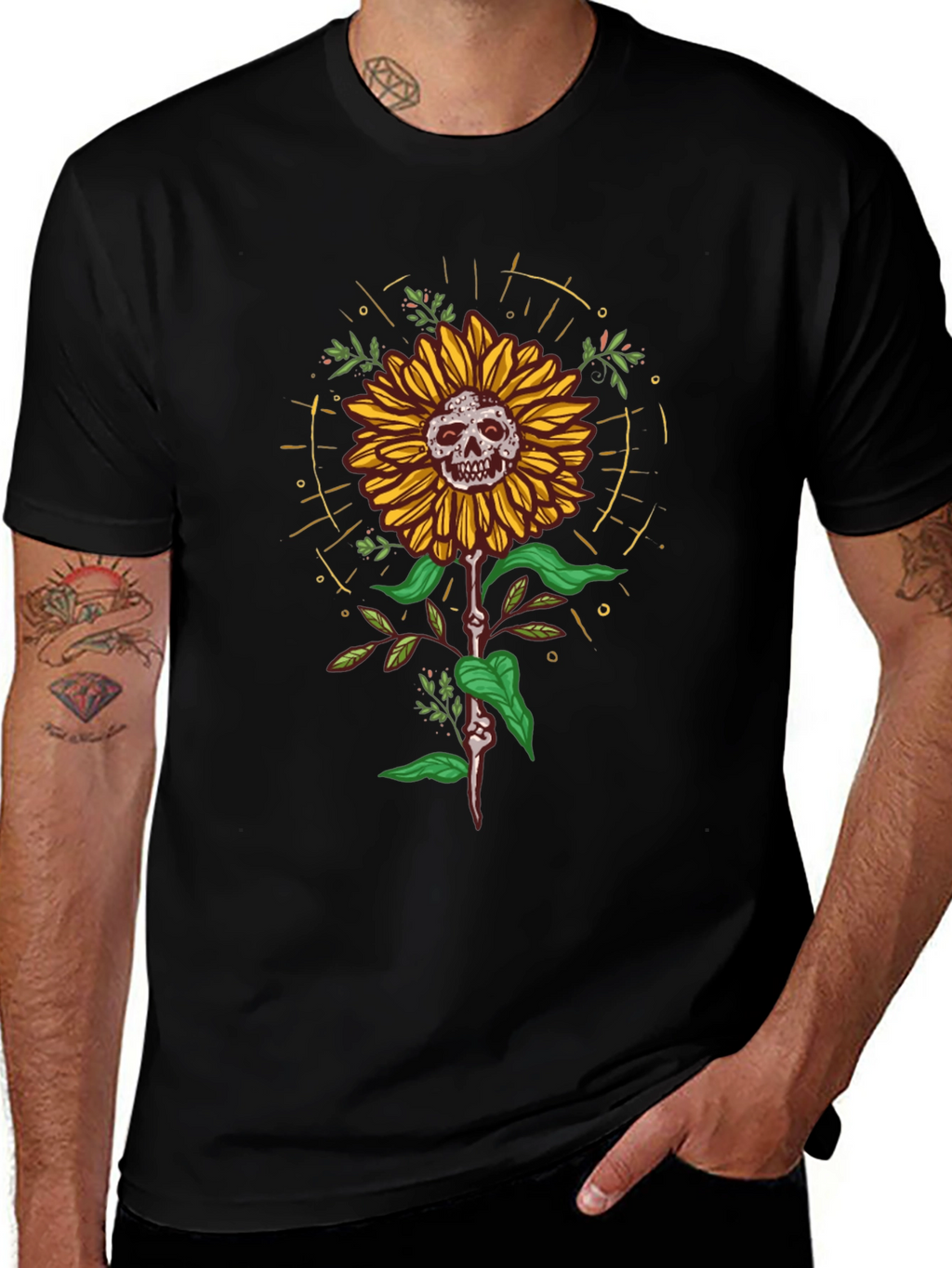 Skull Sunflower Graphic Tee - Unique Design