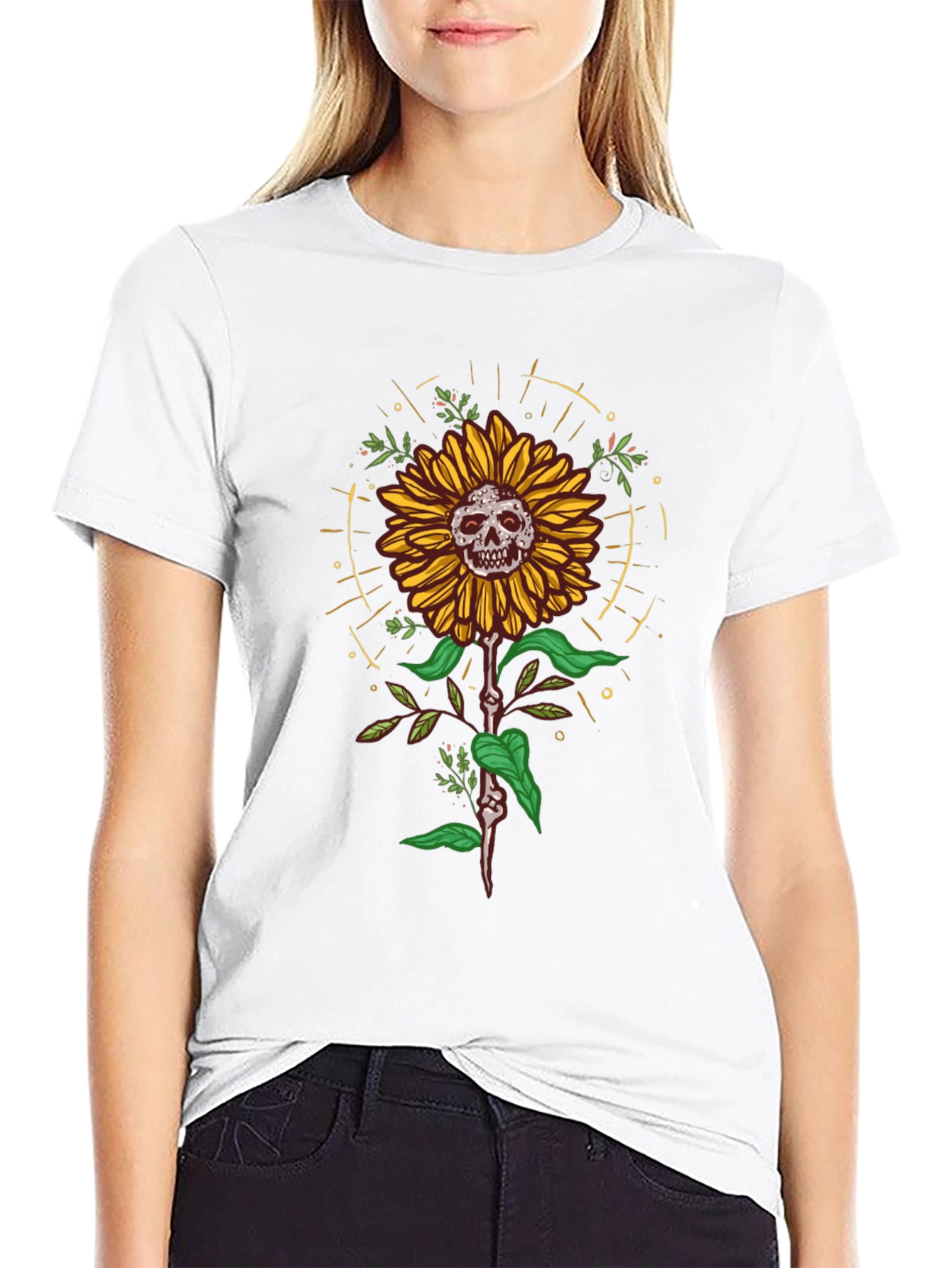 Skull Sunflower Graphic Tee - Unique Design