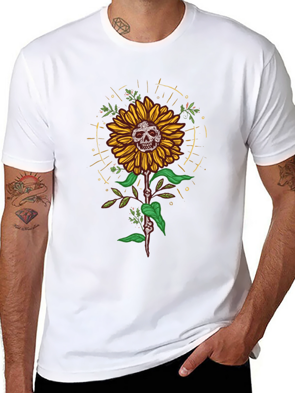 Skull Sunflower Graphic Tee - Unique Design