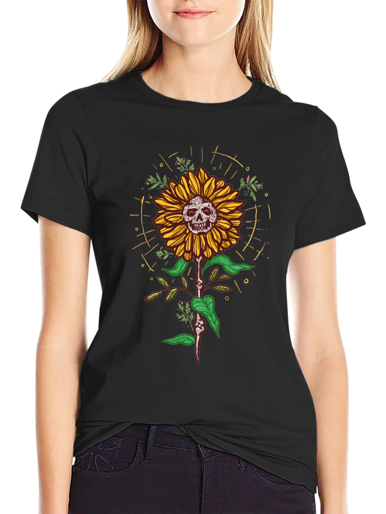 Skull Sunflower Graphic Tee - Unique Design