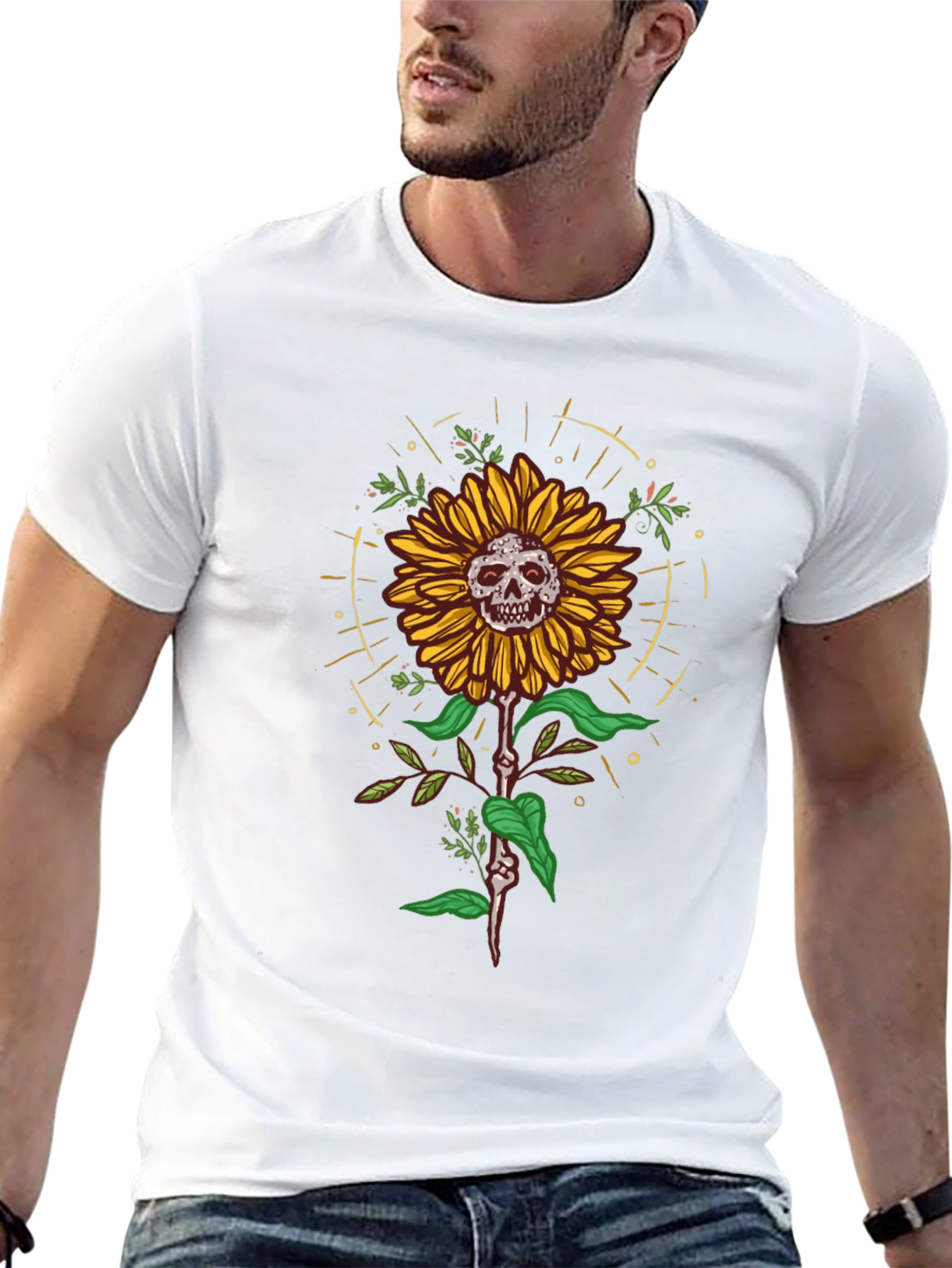 Skull Sunflower Graphic Tee - Unique Design