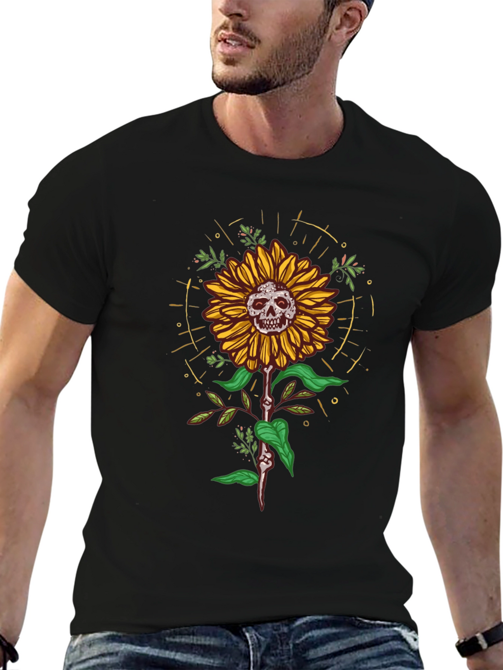 Skull Sunflower Graphic Tee - Unique Design
