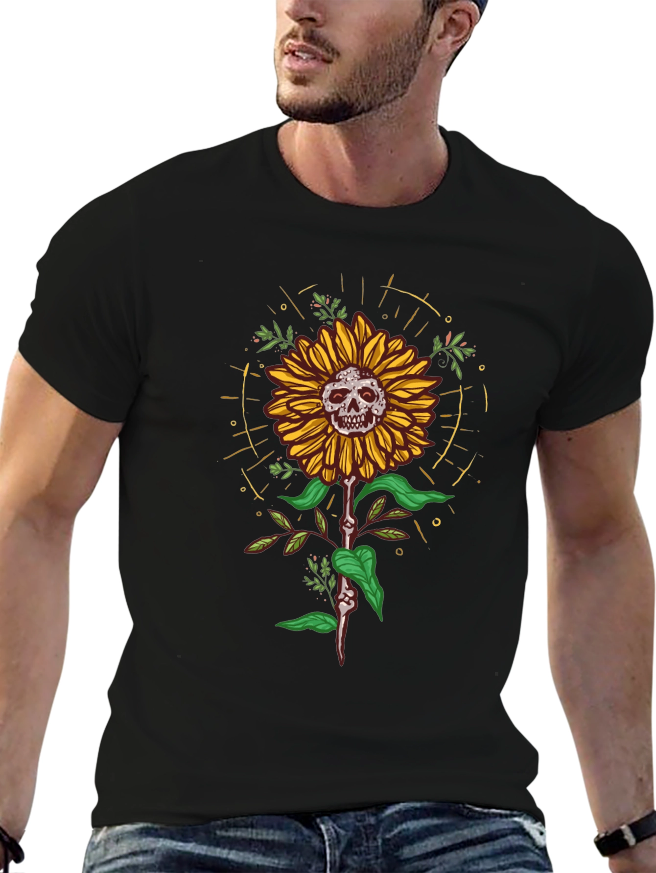 Skull Sunflower Graphic Tee - Unique Design