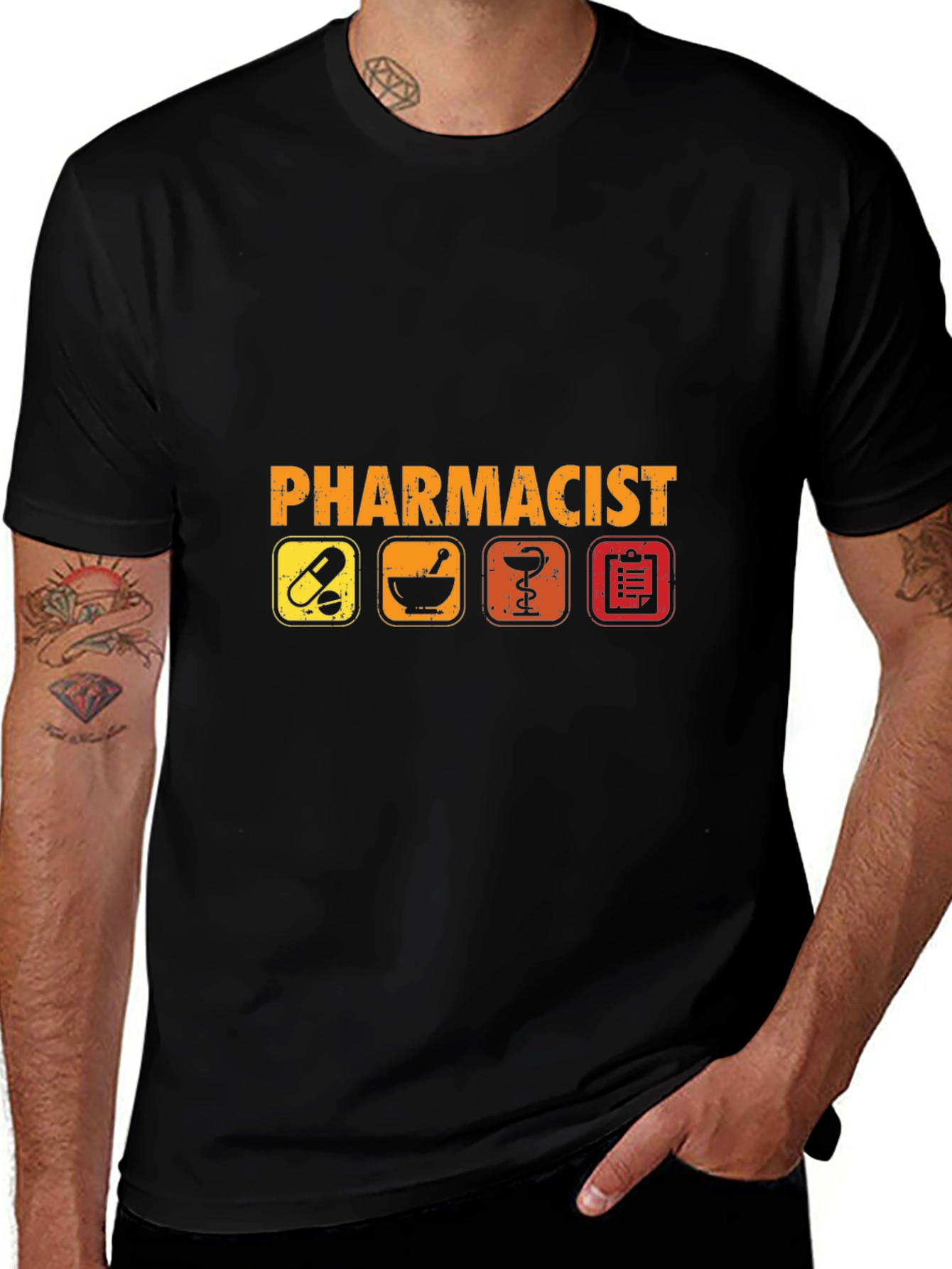 Pharmacist Graphic T-Shirt - Pill Mortar and Caduceus Design