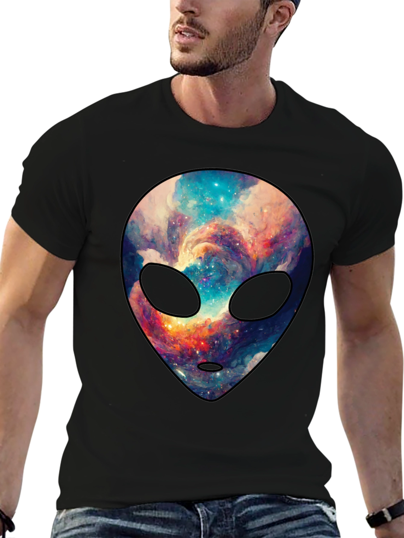 Cosmic Alien Graphic Tee - Trendy Mens Black T-Shirt