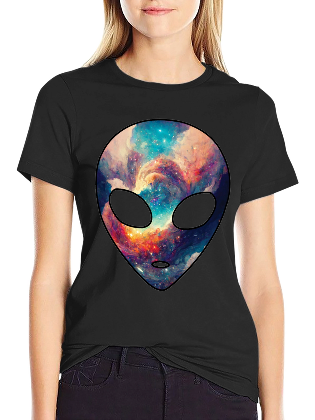 Cosmic Alien Graphic Tee - Trendy Mens Black T-Shirt