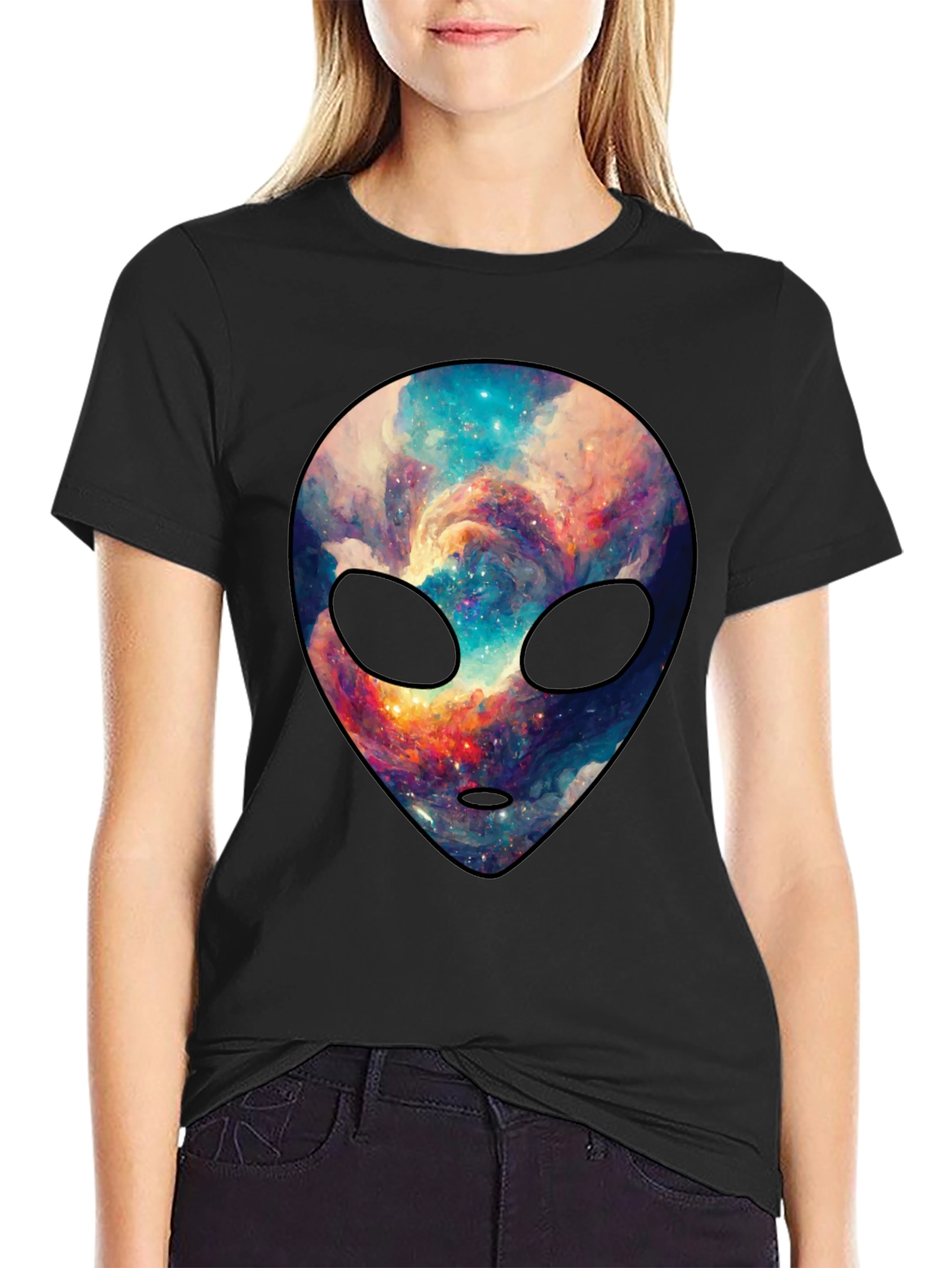 Cosmic Alien Graphic Tee - Trendy Mens Black T-Shirt