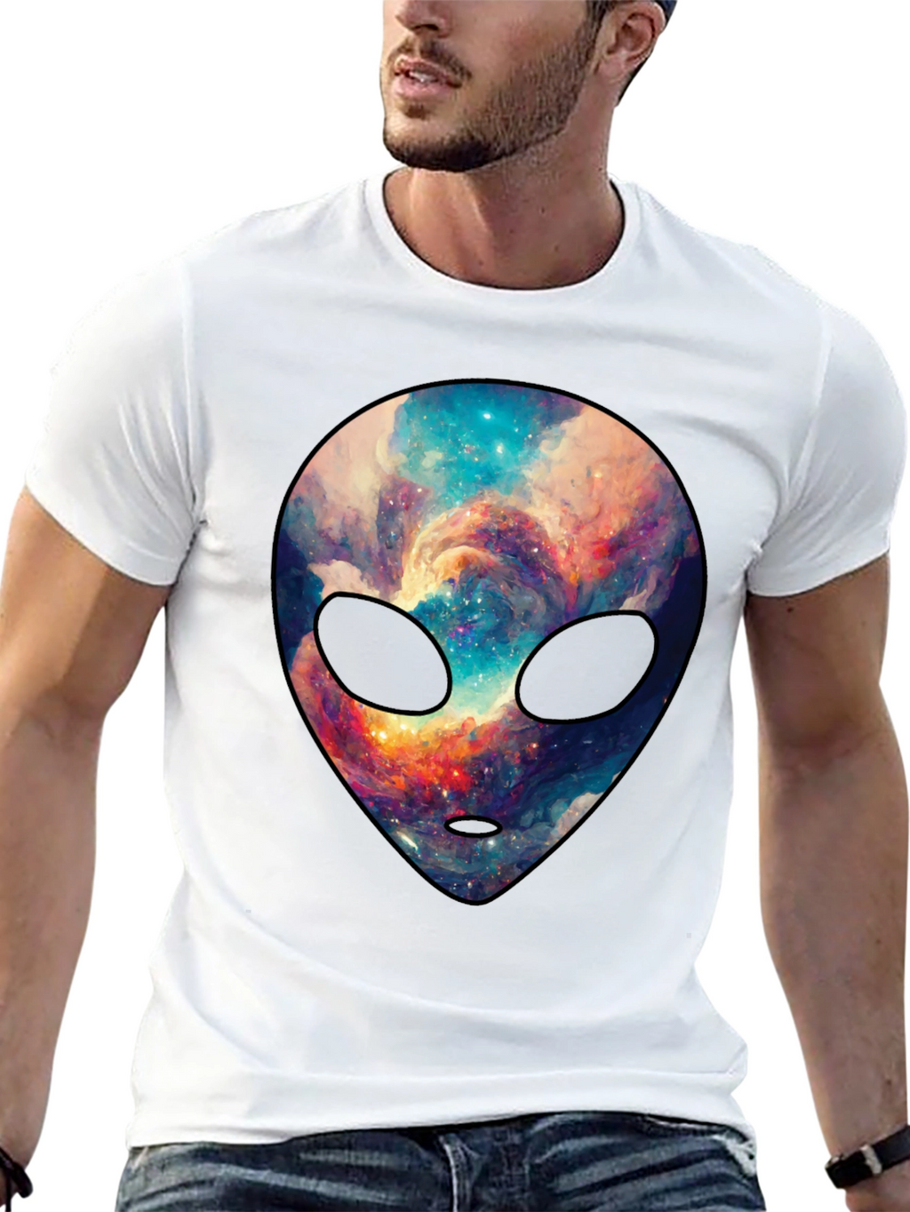 Cosmic Alien Graphic Tee - Trendy Mens Black T-Shirt