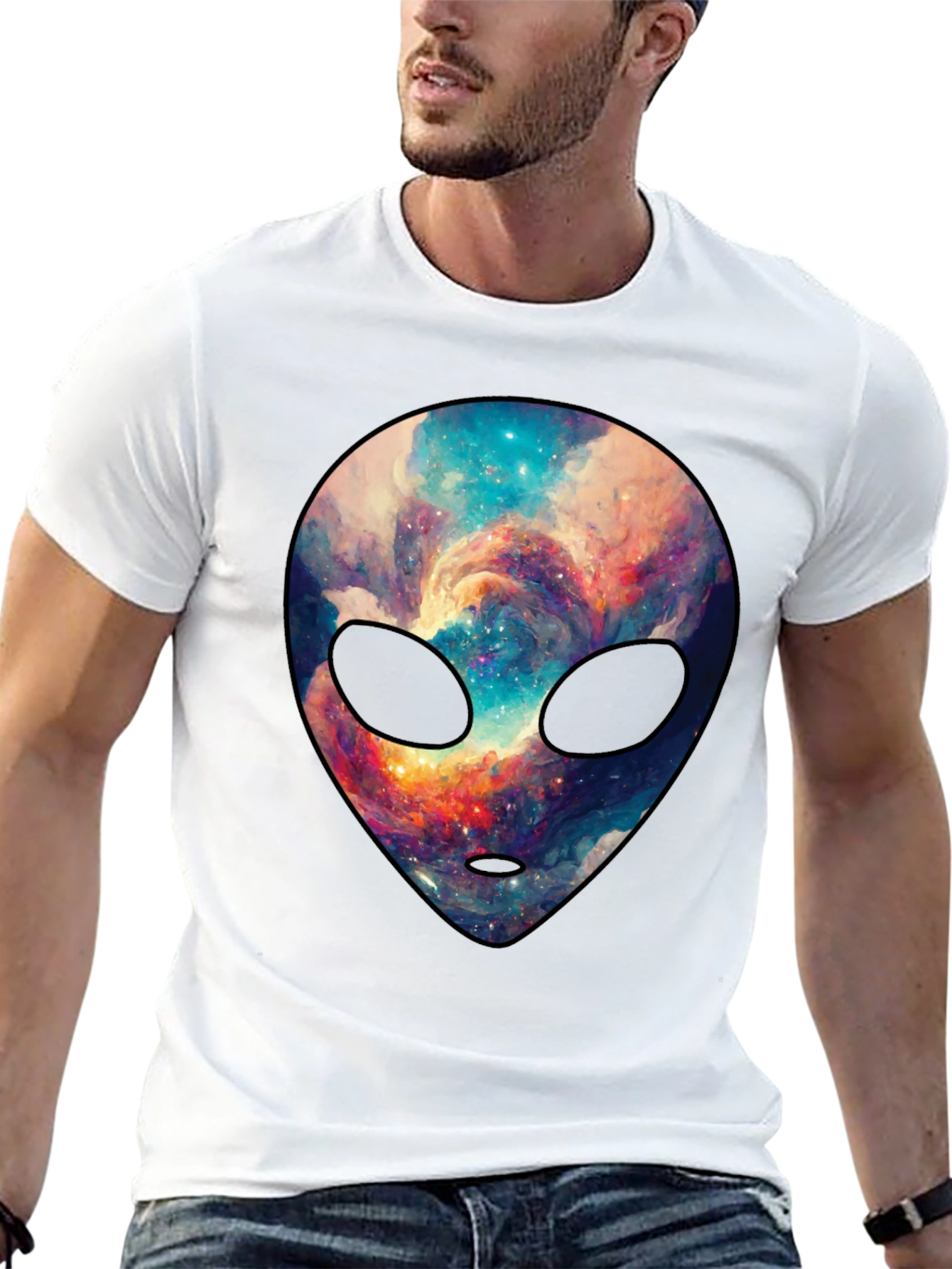 Cosmic Alien Graphic Tee - Trendy Mens Black T-Shirt
