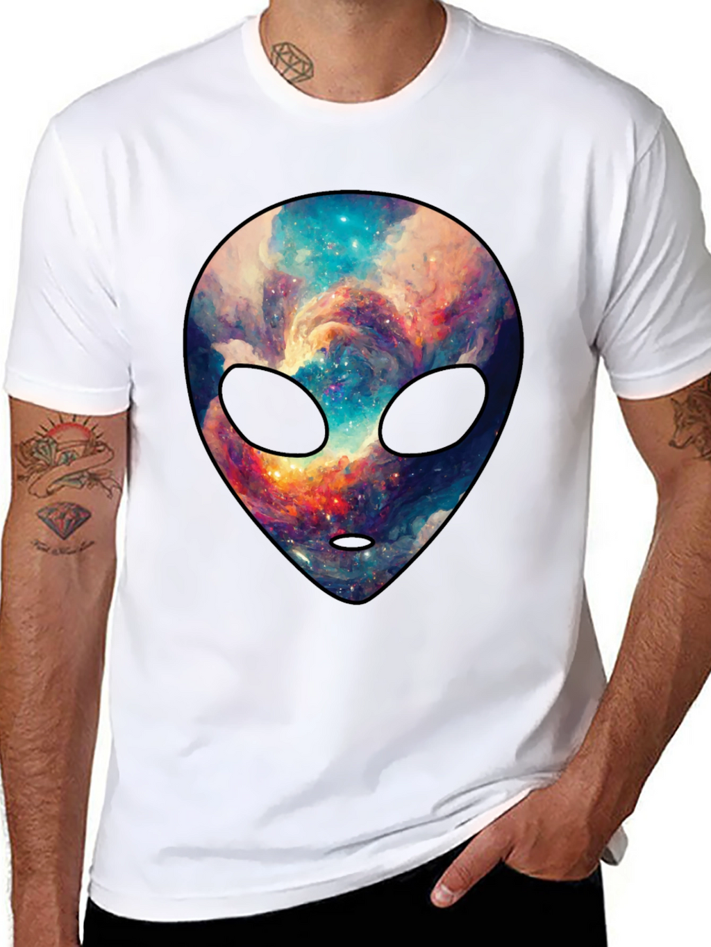 Cosmic Alien Graphic Tee - Trendy Mens Black T-Shirt