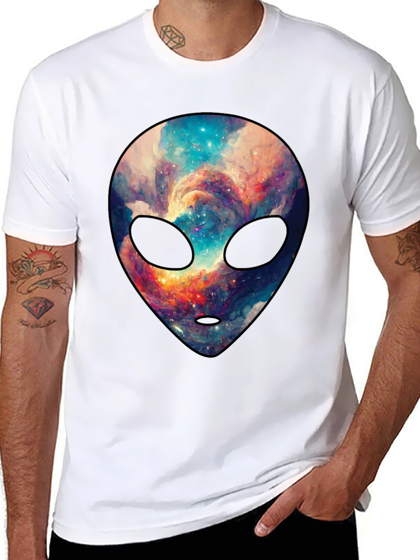 Cosmic Alien Graphic Tee - Trendy Mens Black T-Shirt