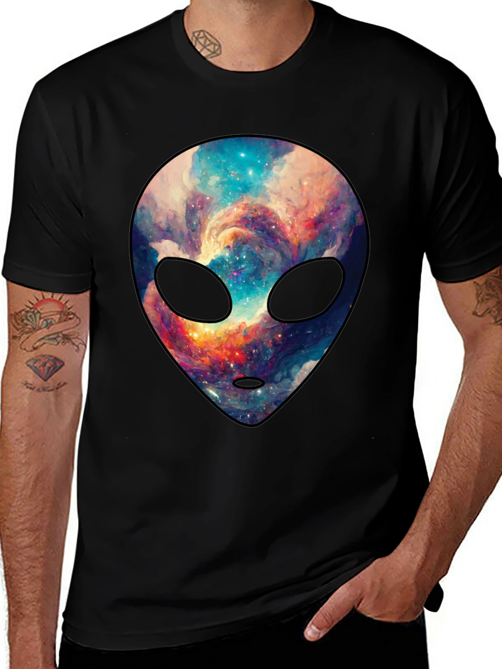 Cosmic Alien Graphic Tee - Trendy Mens Black T-Shirt