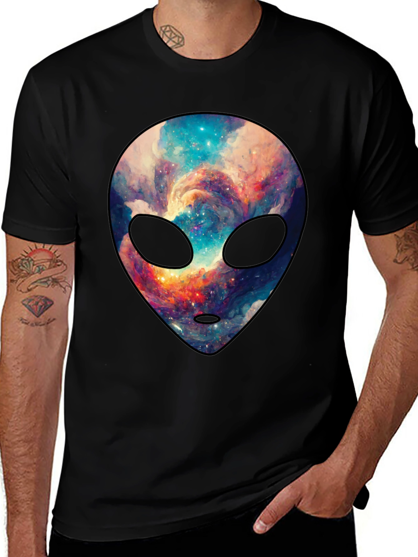 Cosmic Alien Graphic Tee - Trendy Mens Black T-Shirt