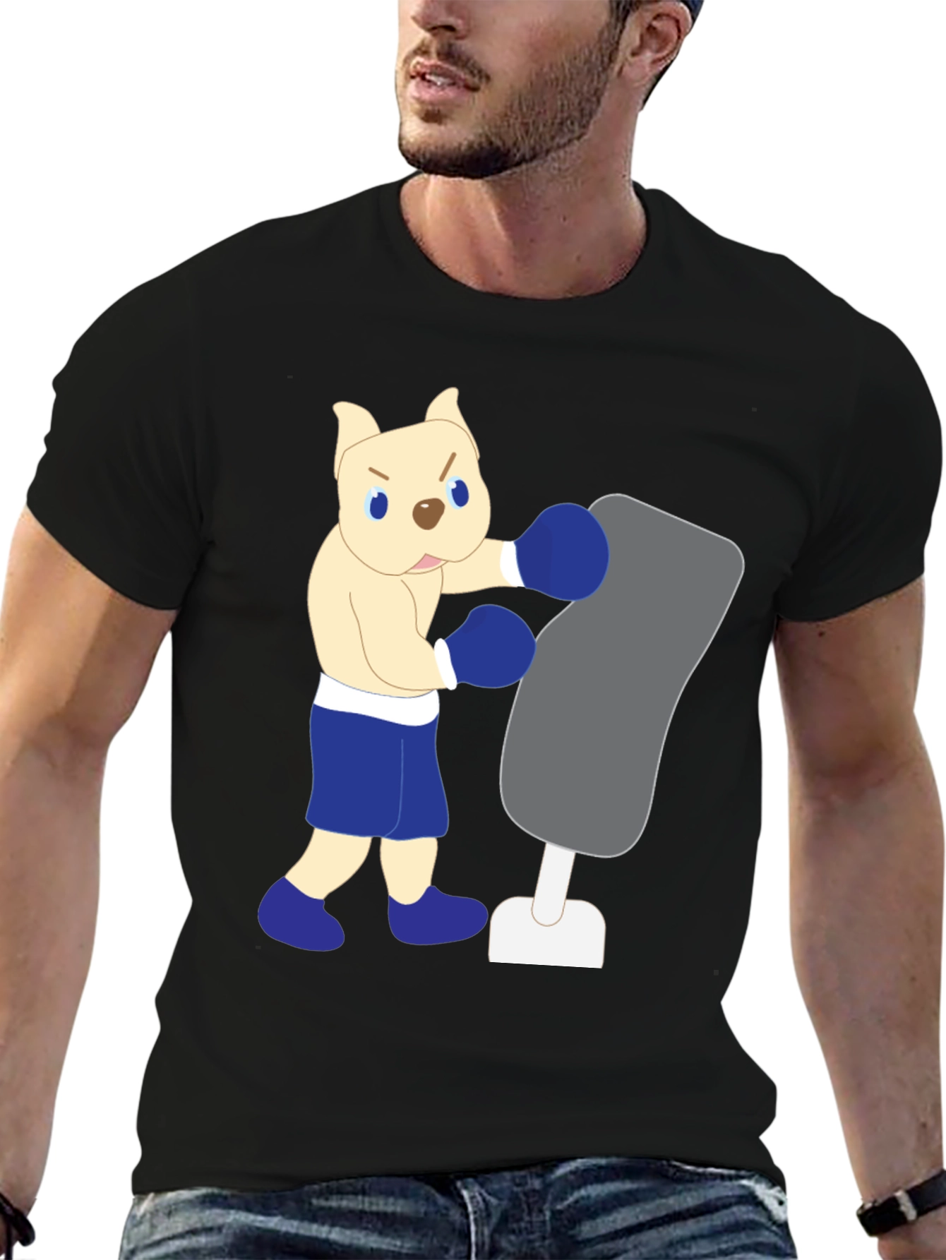 Cartoon Boxer Dog Punching Bag Graphic Tee