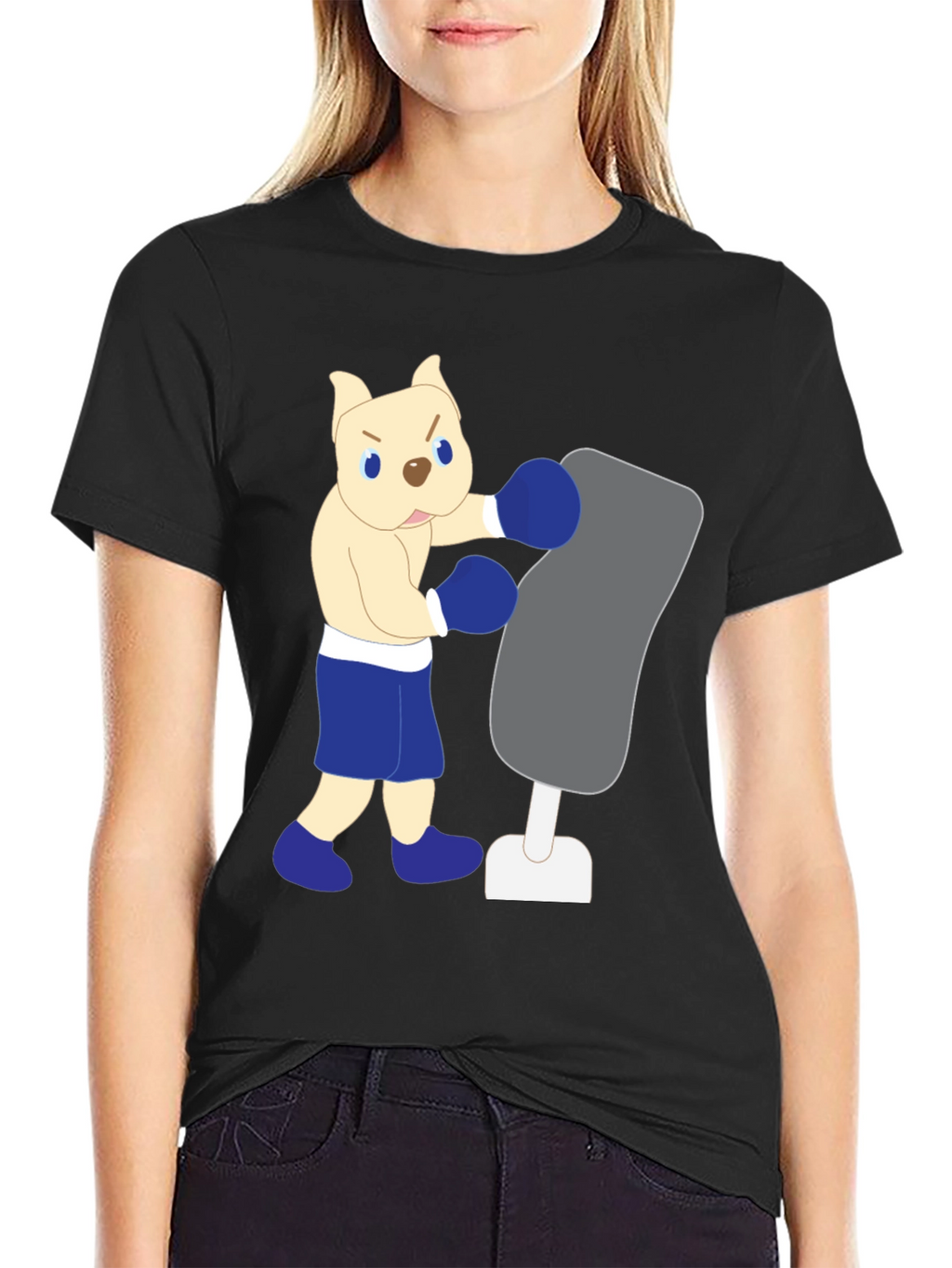 Cartoon Boxer Dog Punching Bag Graphic Tee