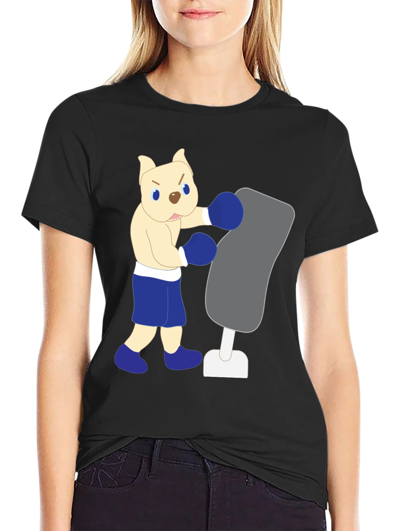 Cartoon Boxer Dog Punching Bag Graphic Tee