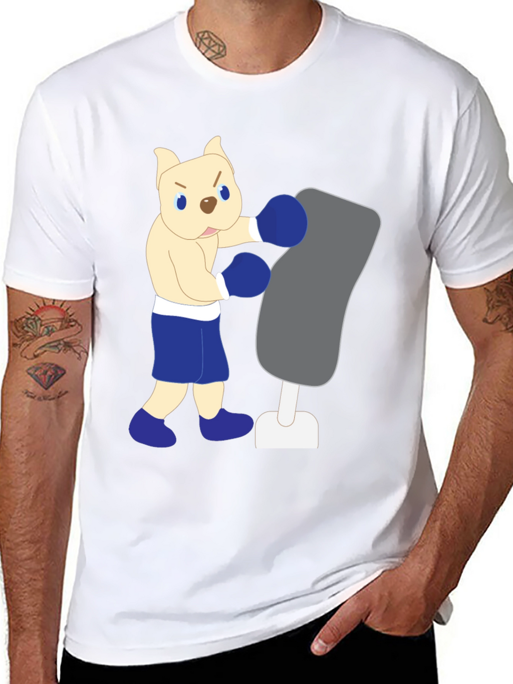Cartoon Boxer Dog Punching Bag Graphic Tee