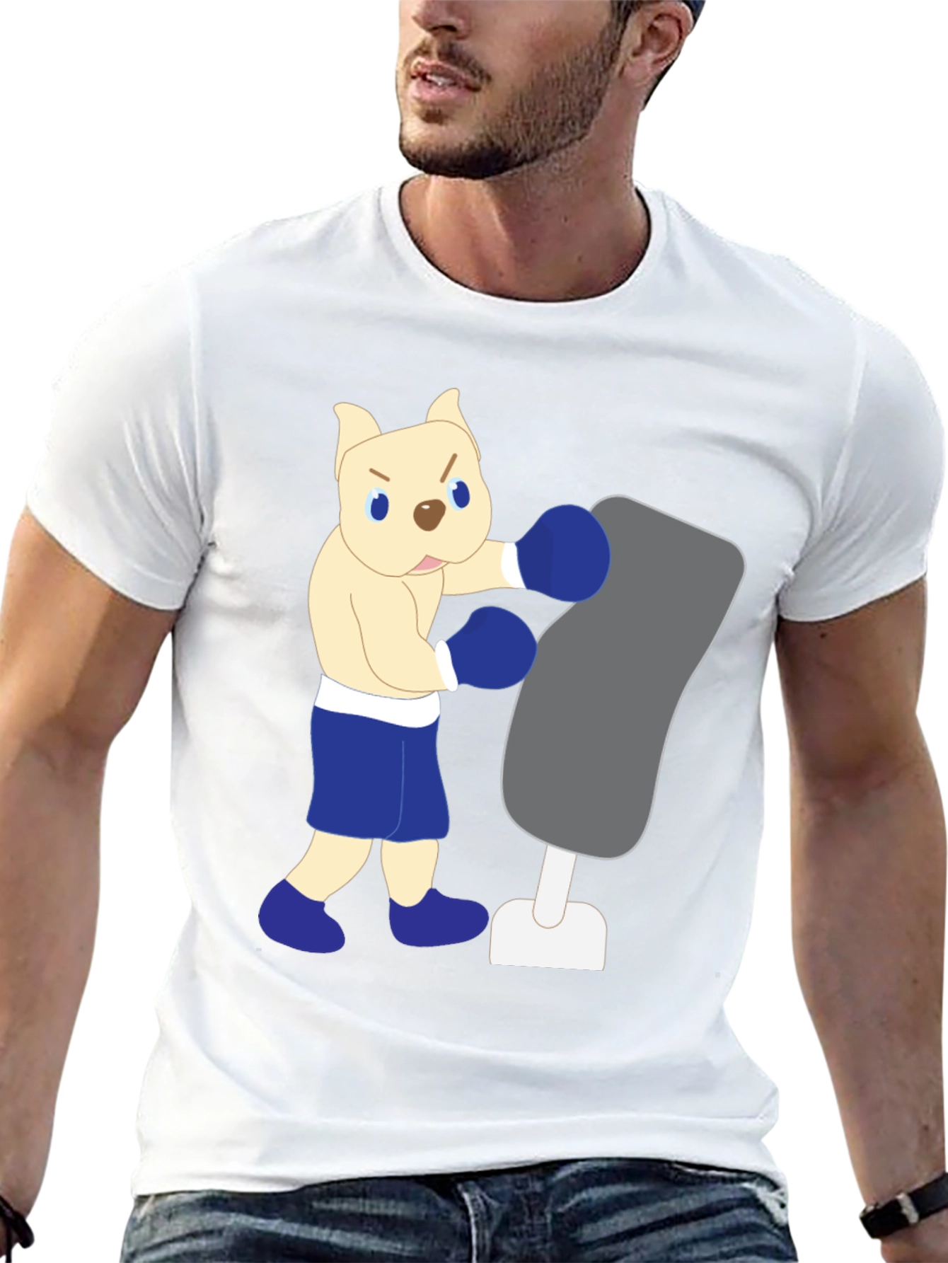 Cartoon Boxer Dog Punching Bag Graphic Tee