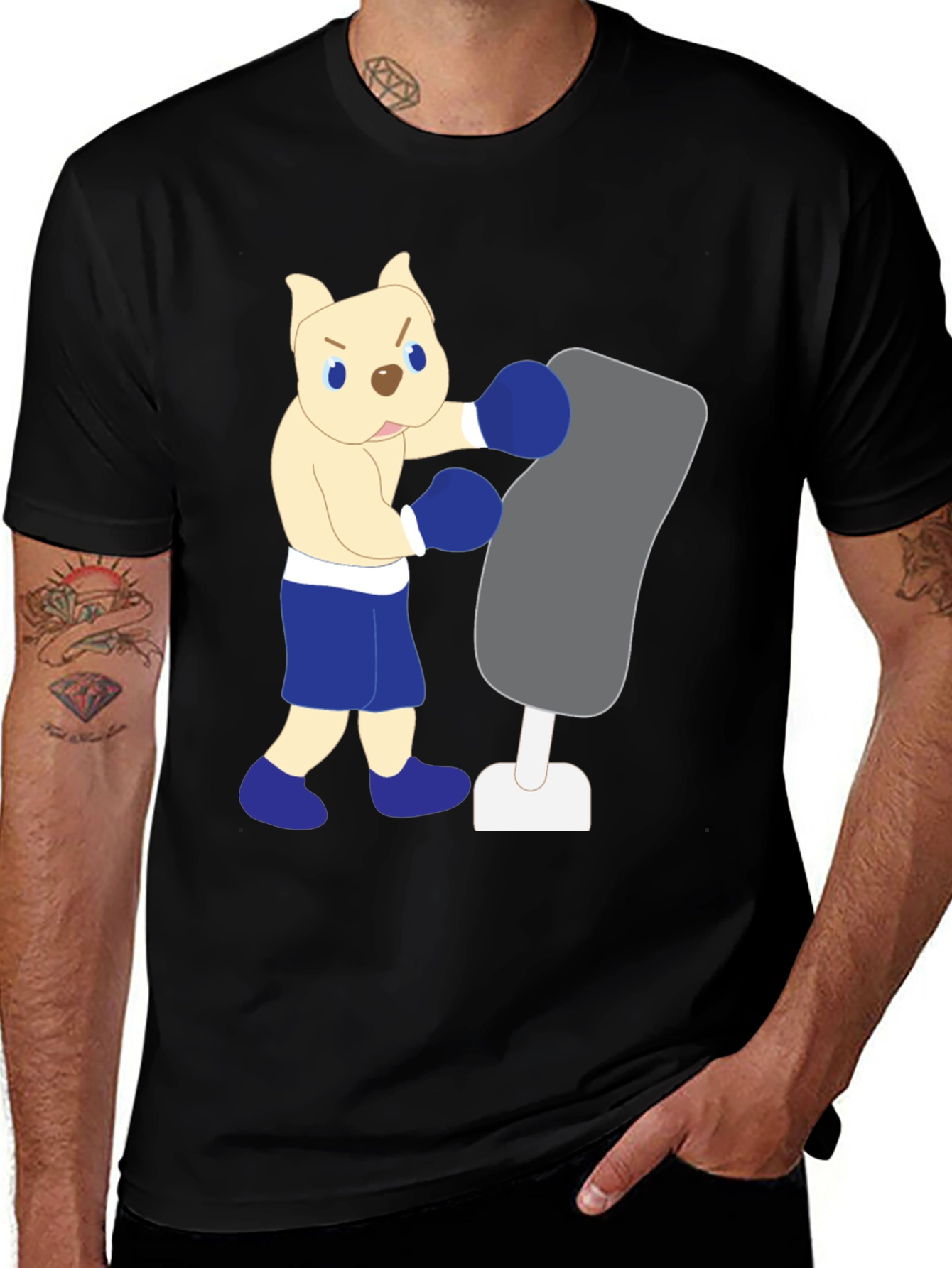 Cartoon Boxer Dog Punching Bag Graphic Tee