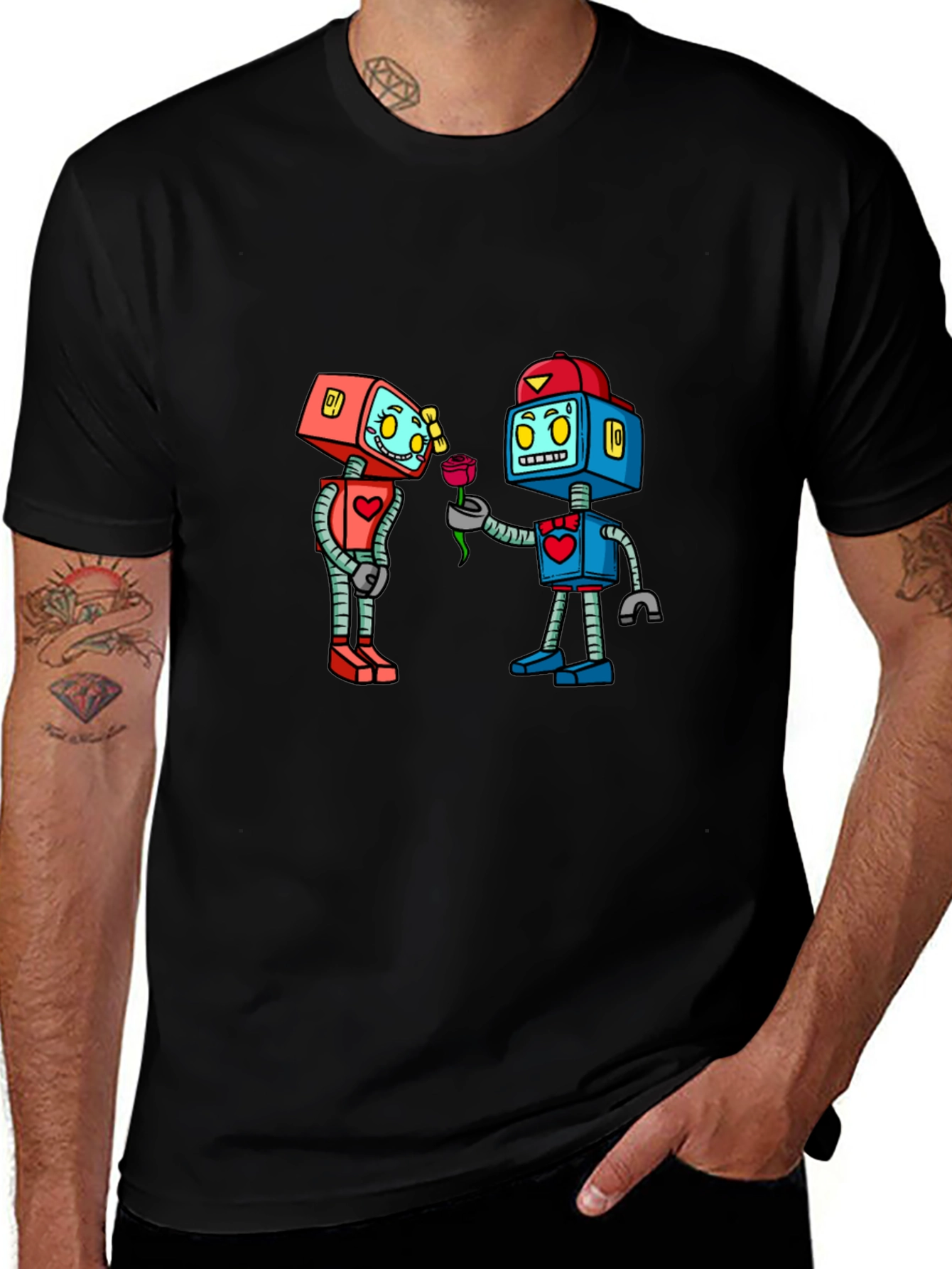Robotic Love Black Graphic T-Shirt
