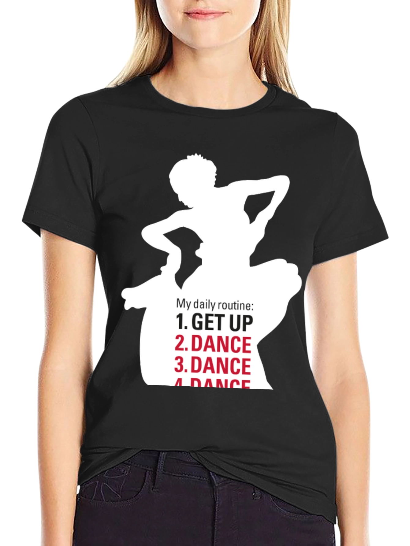 Dance Routine Graphic Tee - Black Cotton T-Shirt
