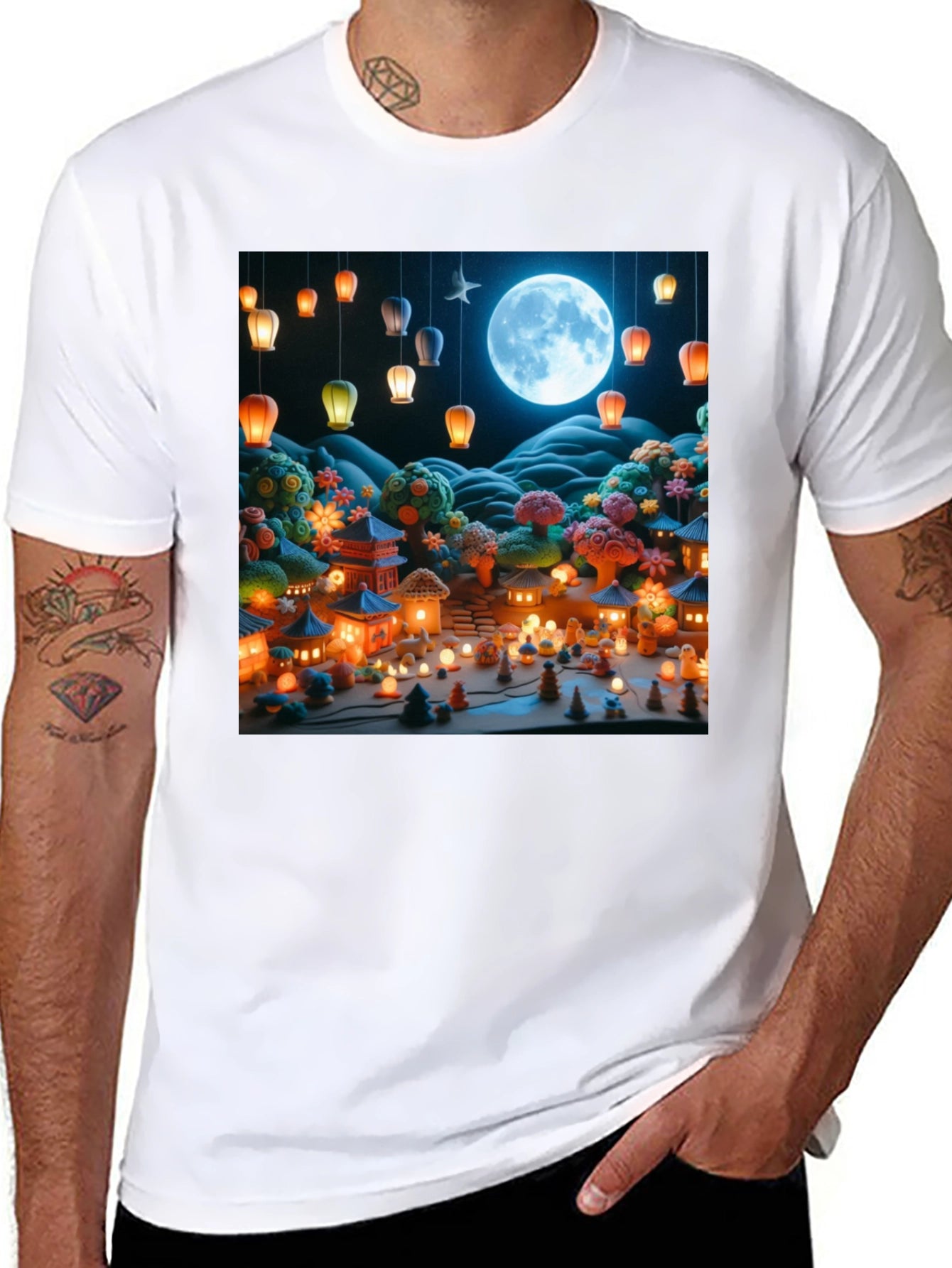 Moonlit Japanese Village Graphic Tee
