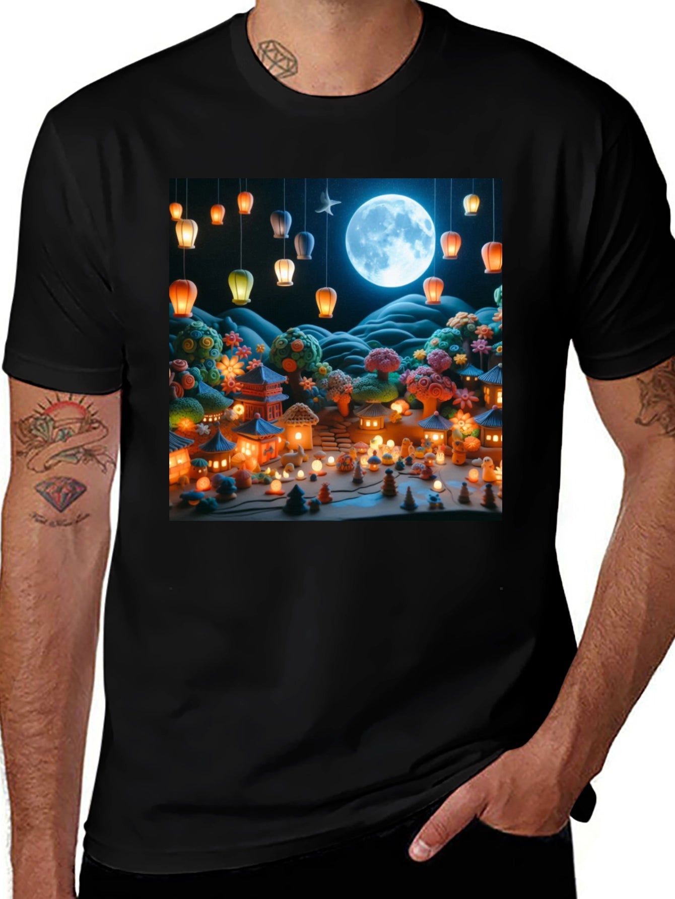 Moonlit Japanese Village Graphic Tee