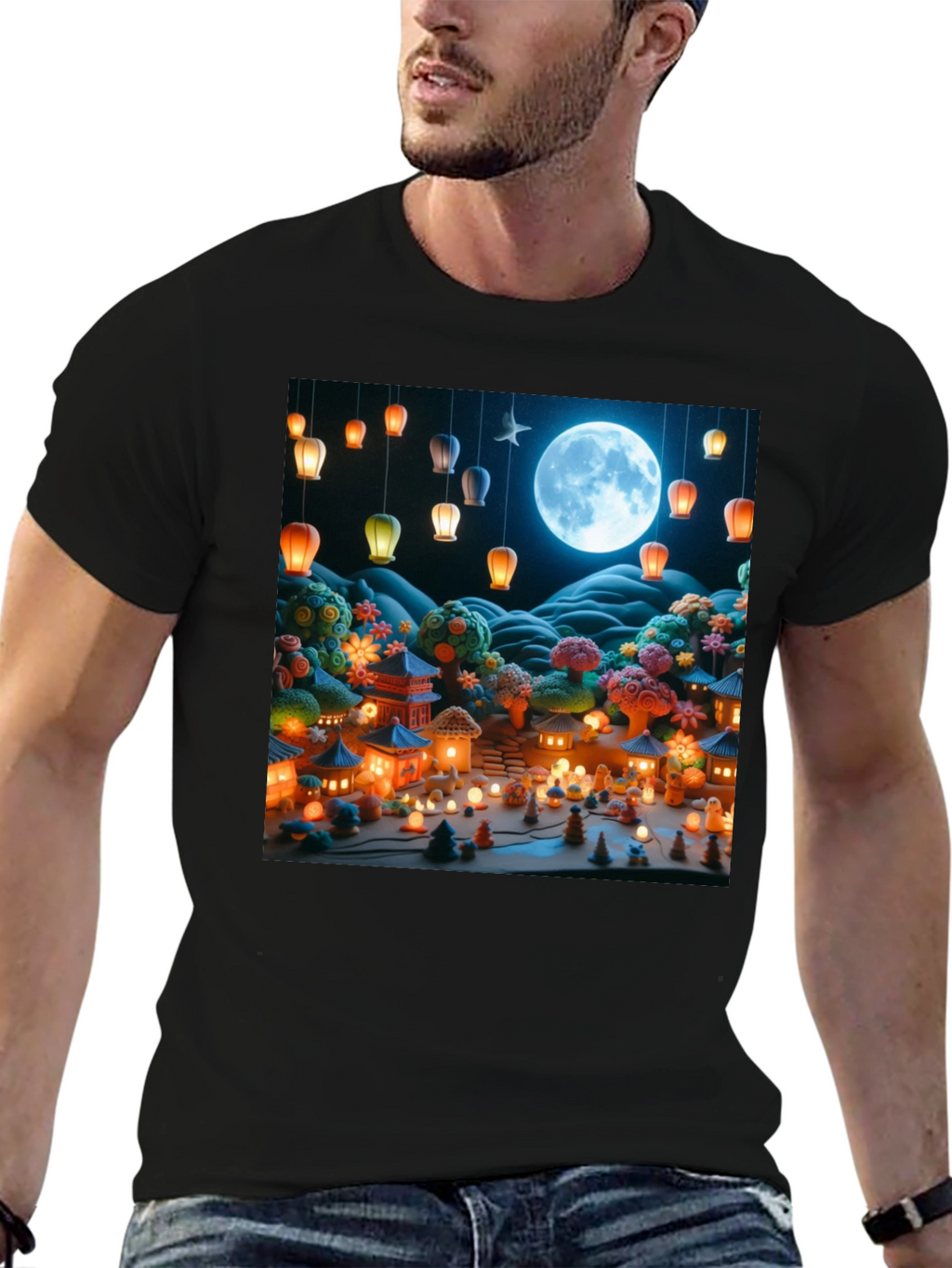 Moonlit Japanese Village Graphic Tee