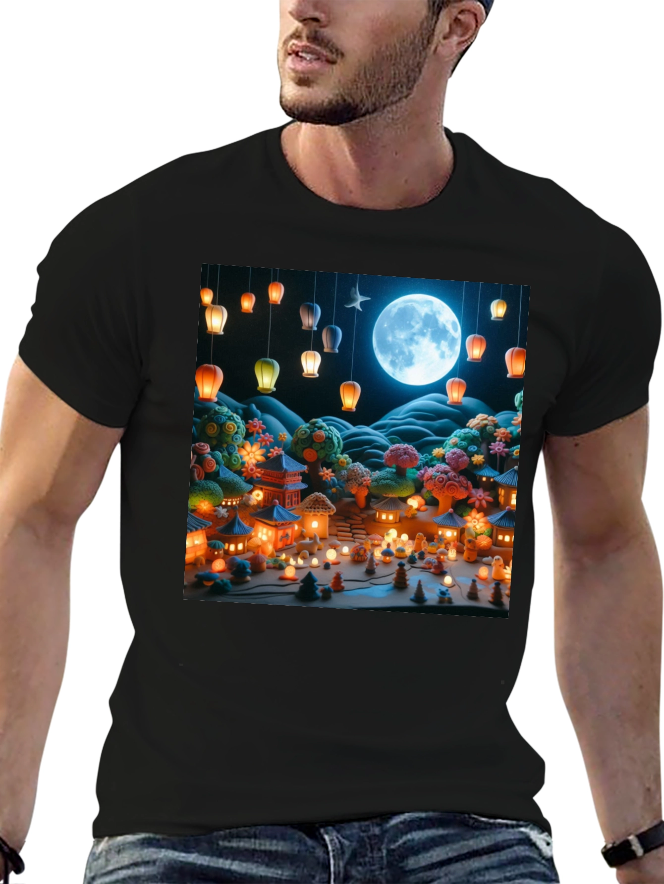 Moonlit Japanese Village Graphic Tee