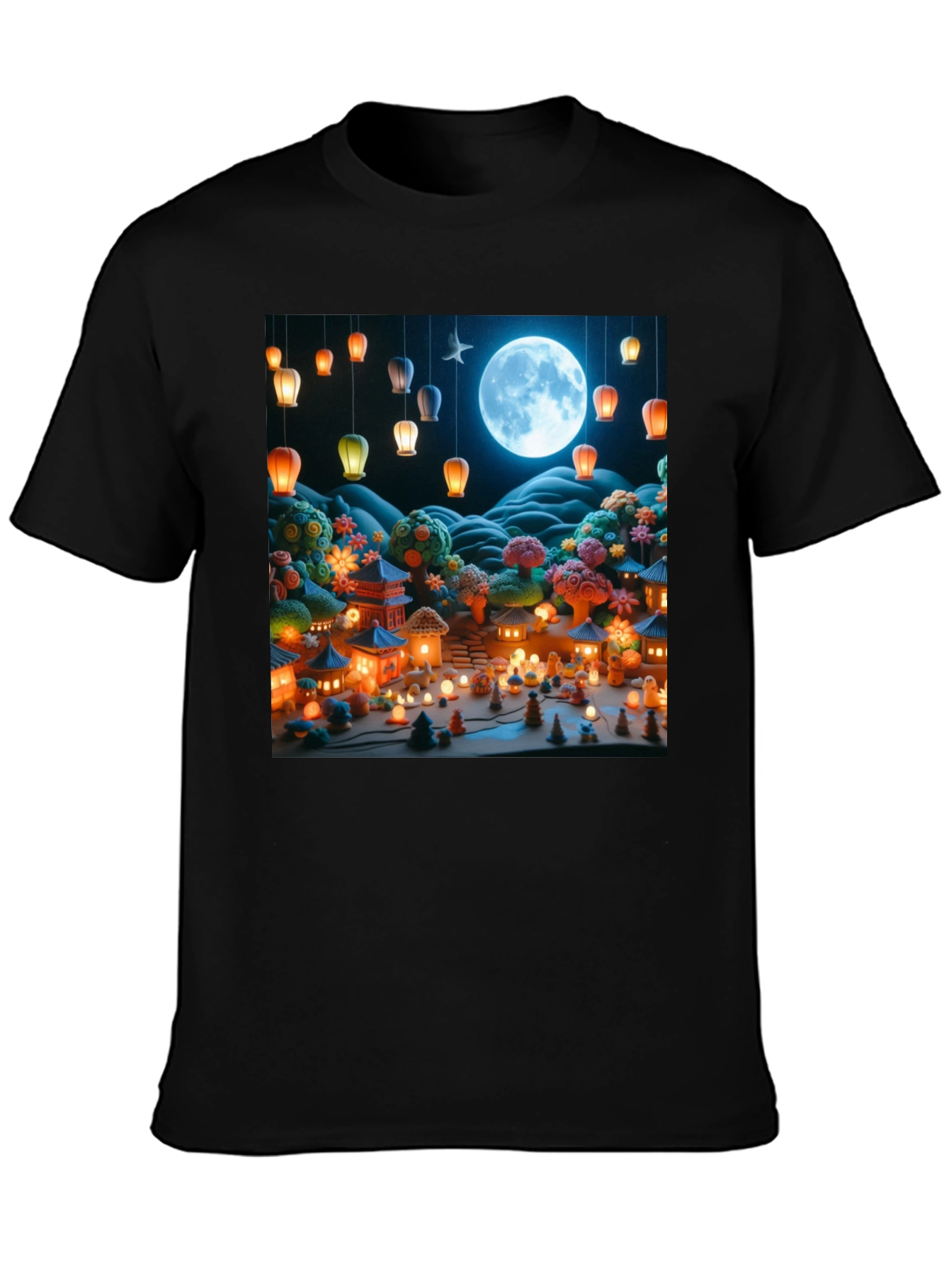 Moonlit Japanese Village Graphic Tee