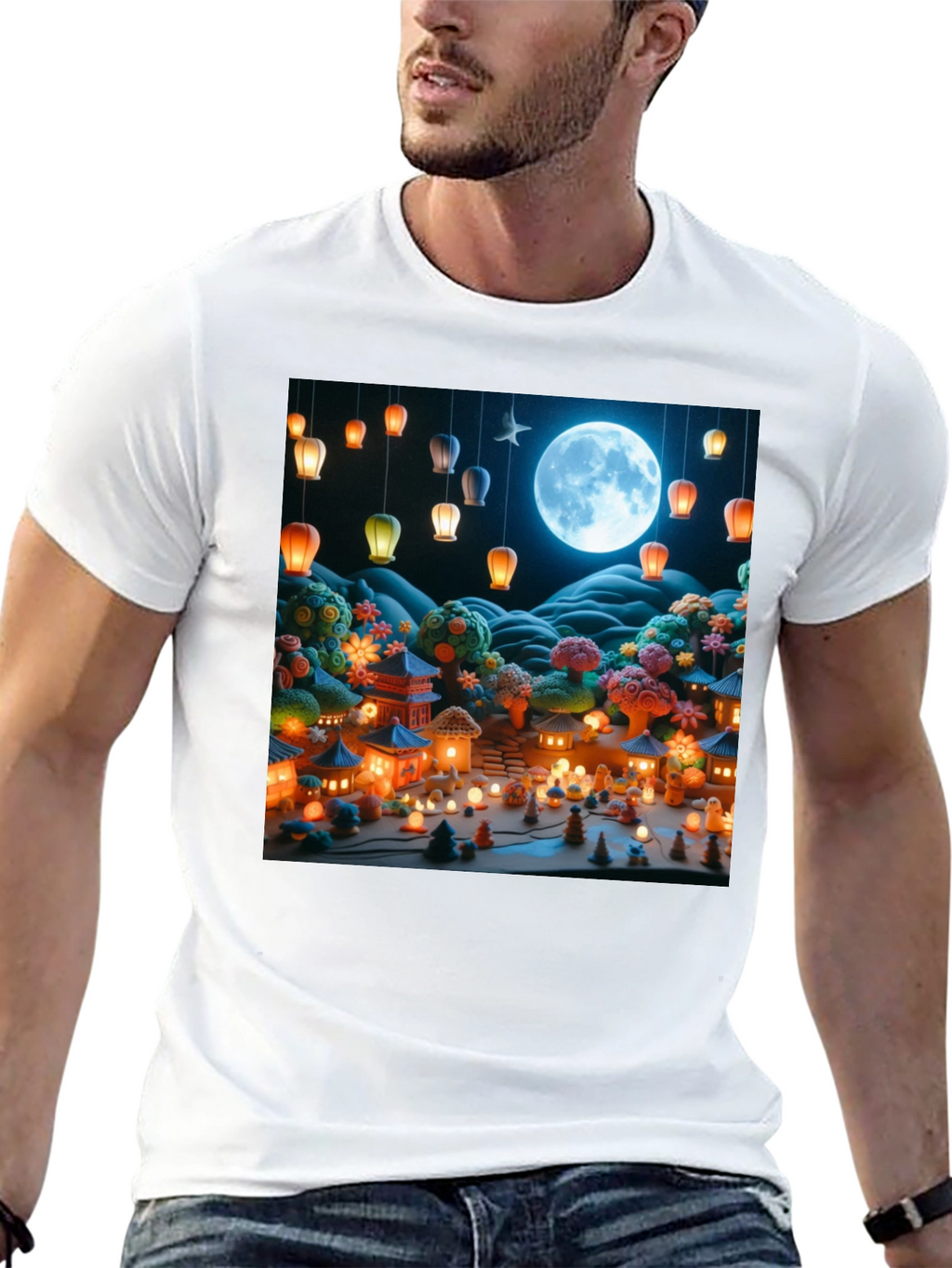 Moonlit Japanese Village Graphic Tee