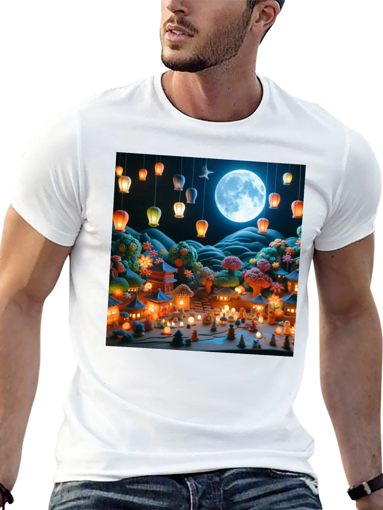 Moonlit Japanese Village Graphic Tee