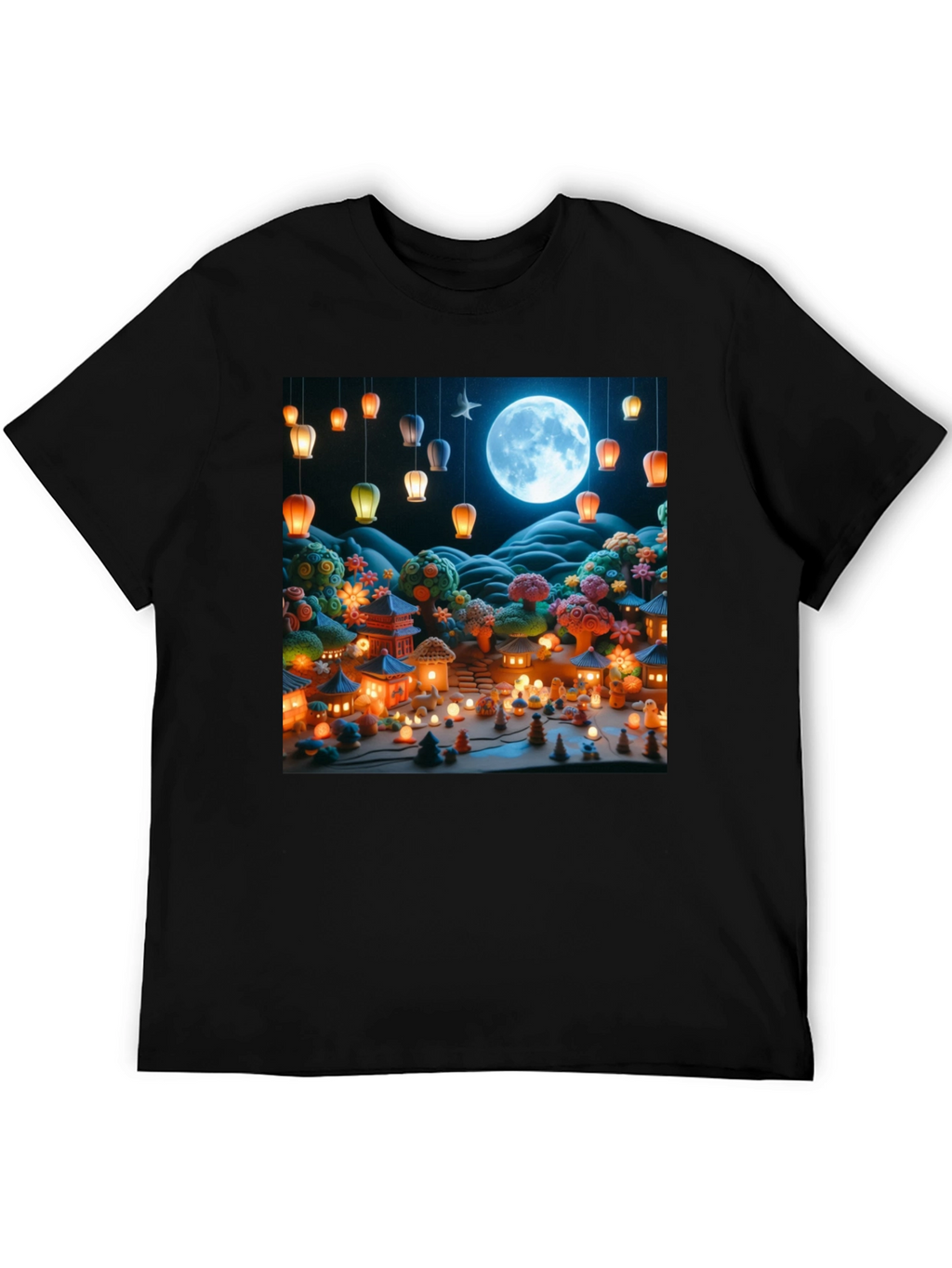 Moonlit Japanese Village Graphic Tee