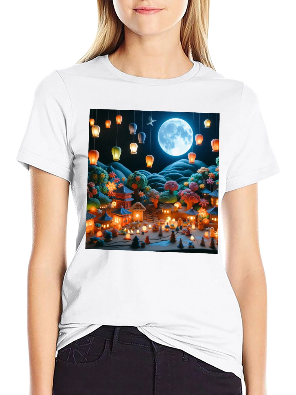 Moonlit Japanese Village Graphic Tee