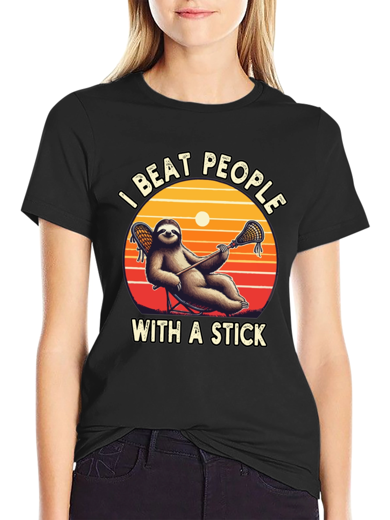 Sloth Lacrosse T-Shirt: I Beat People With a Stick!