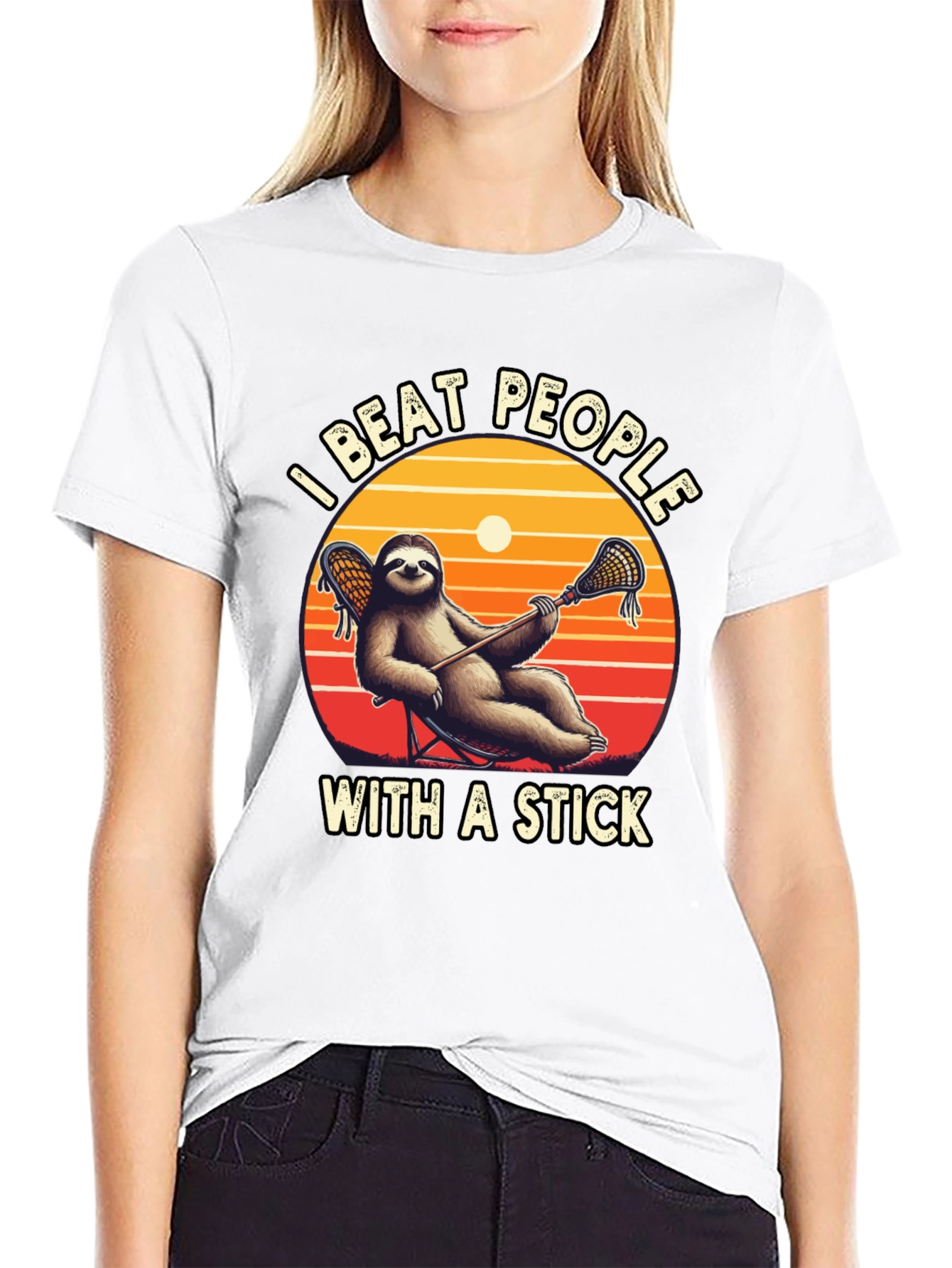 Sloth Lacrosse T-Shirt: I Beat People With a Stick!