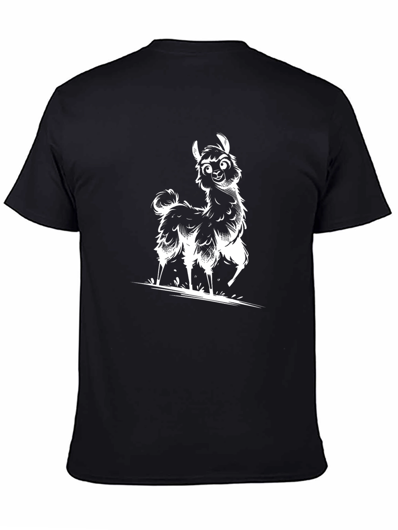 Cartoon Llama Graphic Tee - Black Casual T-Shirt