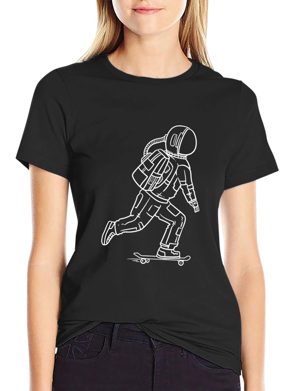 Skateboarding Astronaut Graphic Tee - Black
