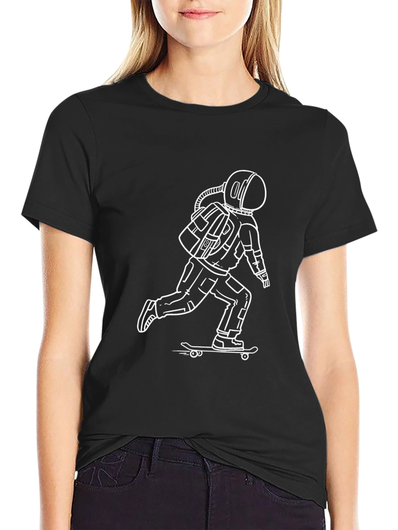 Skateboarding Astronaut Graphic Tee - Black